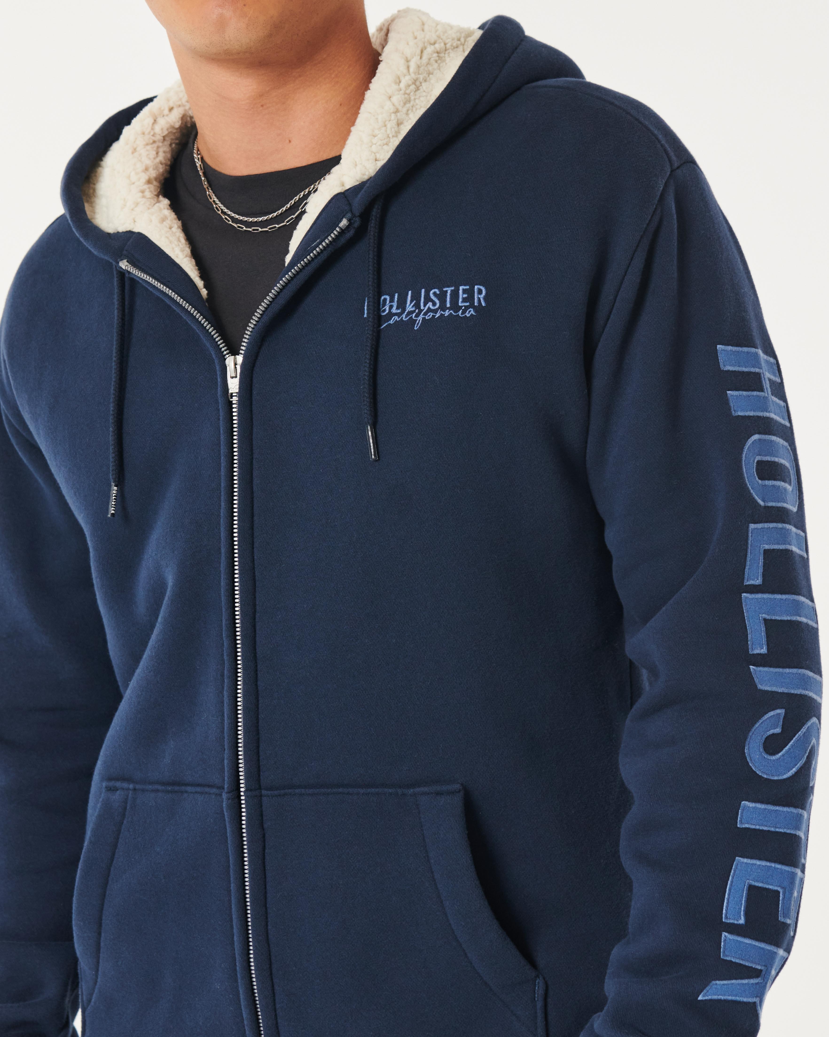 Hollister Faux Shearling lined Zip up Hoodie in Blue for Men Lyst UK