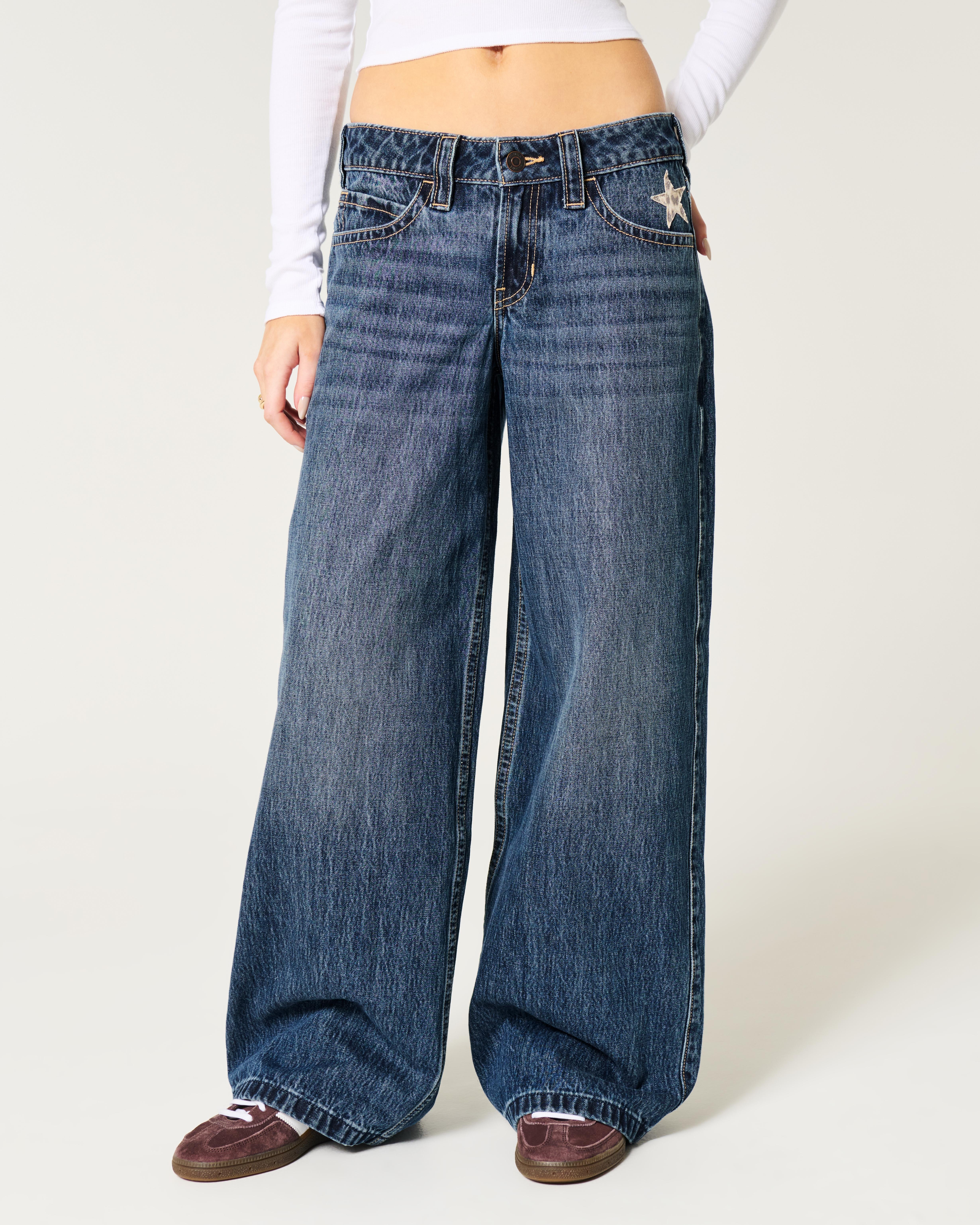 Baggy Jeans Hollister Jeans Straight Leg Women's Low-Rise Dark