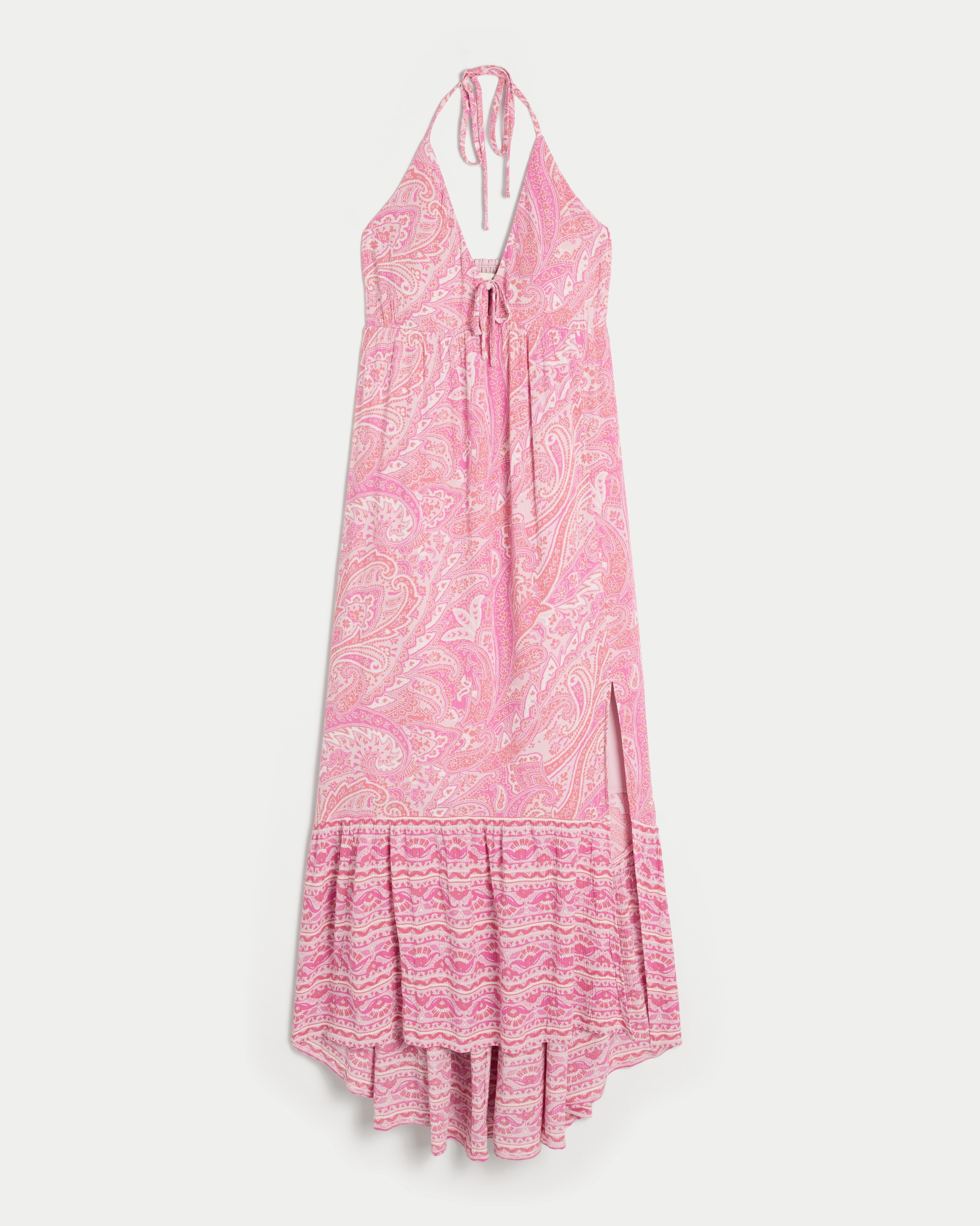 Hollister Asymmetrical Hem Halter Maxi Dress in Pink | Lyst UK