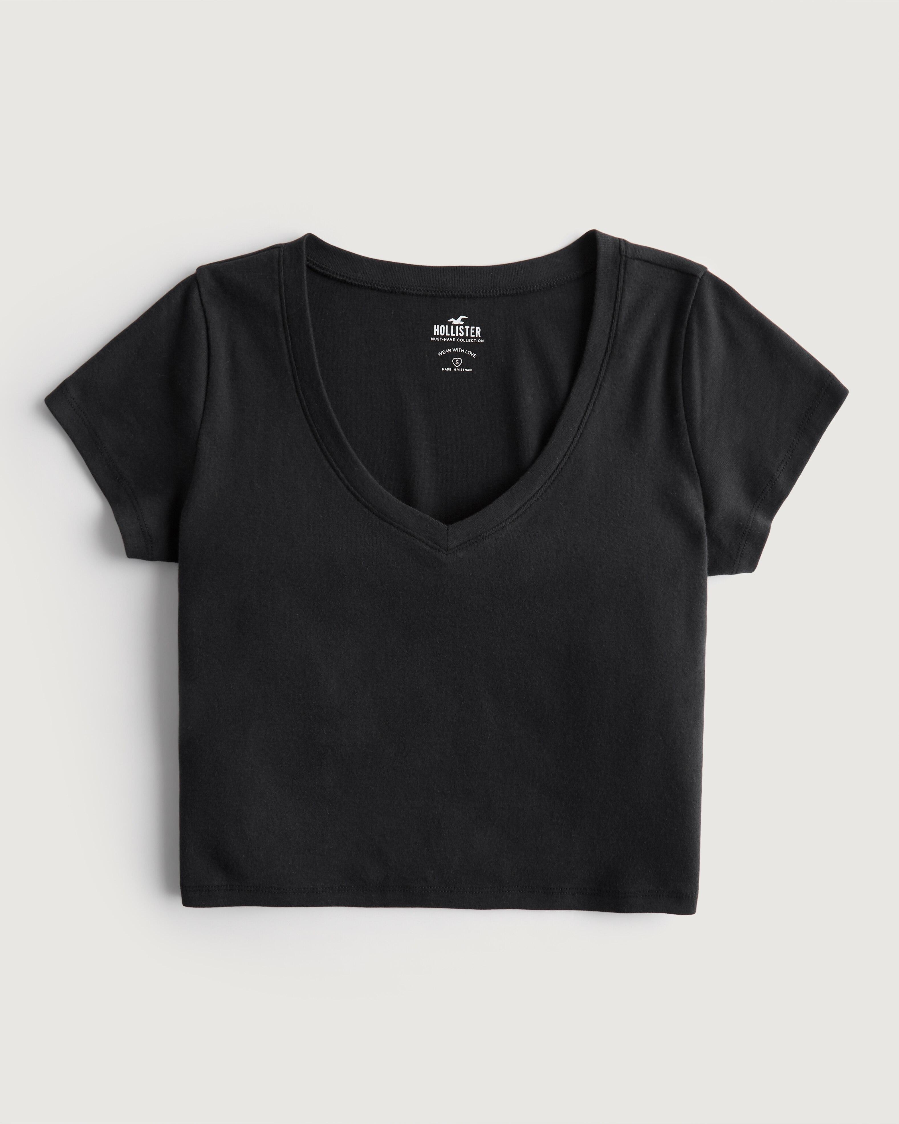 Hollister Vneck Baby Tee in Black Lyst UK