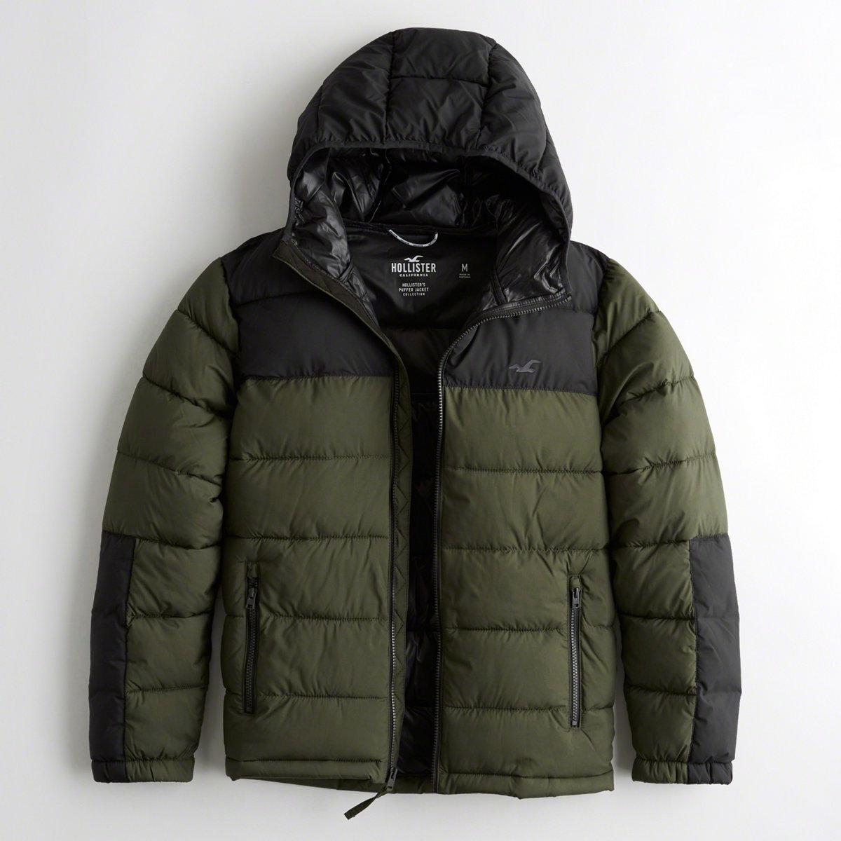 recycled fill hooded puffer jacket hollister