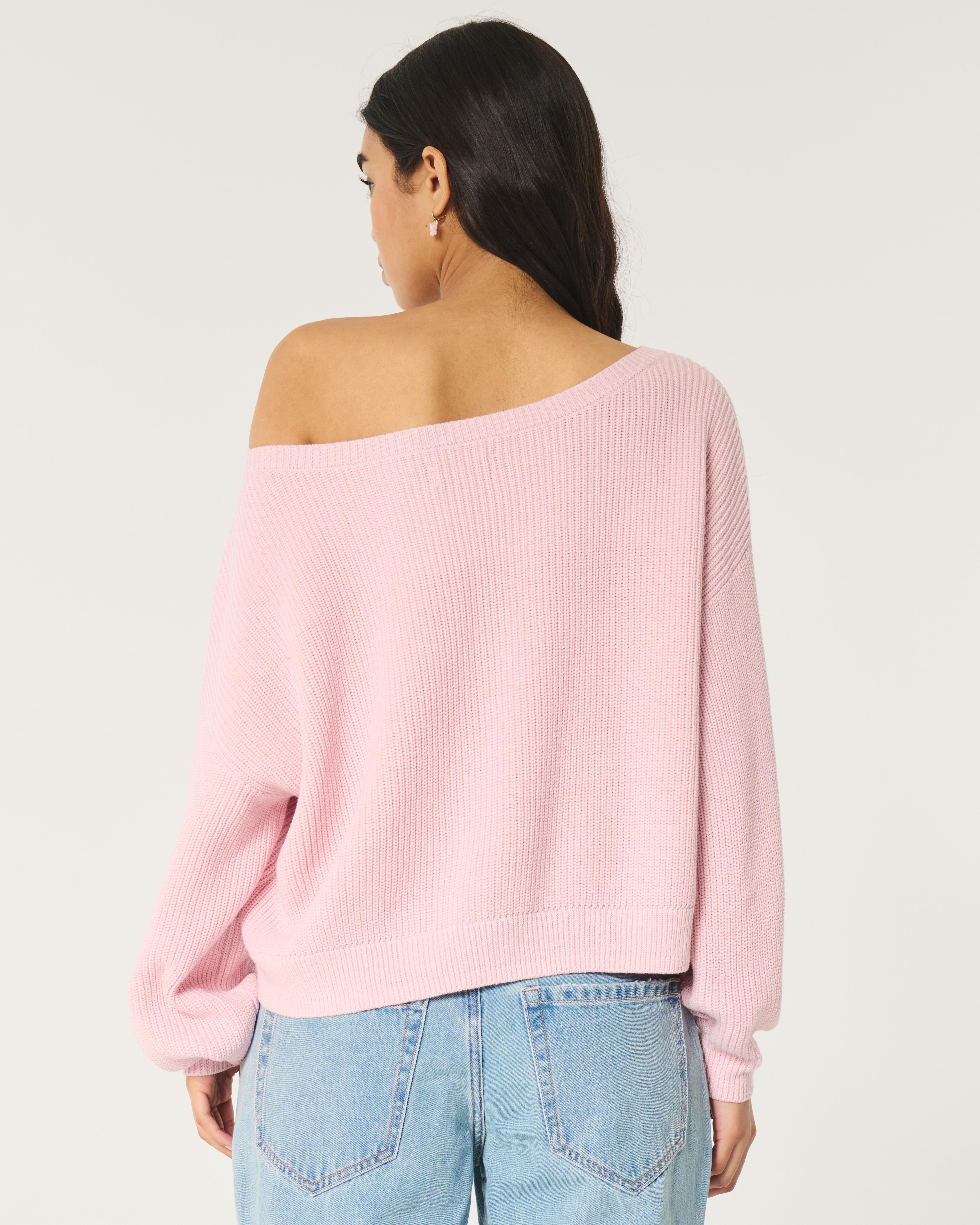 Pink One Shoulder Knit Sweater Hollister Easy Off-the-shoulder