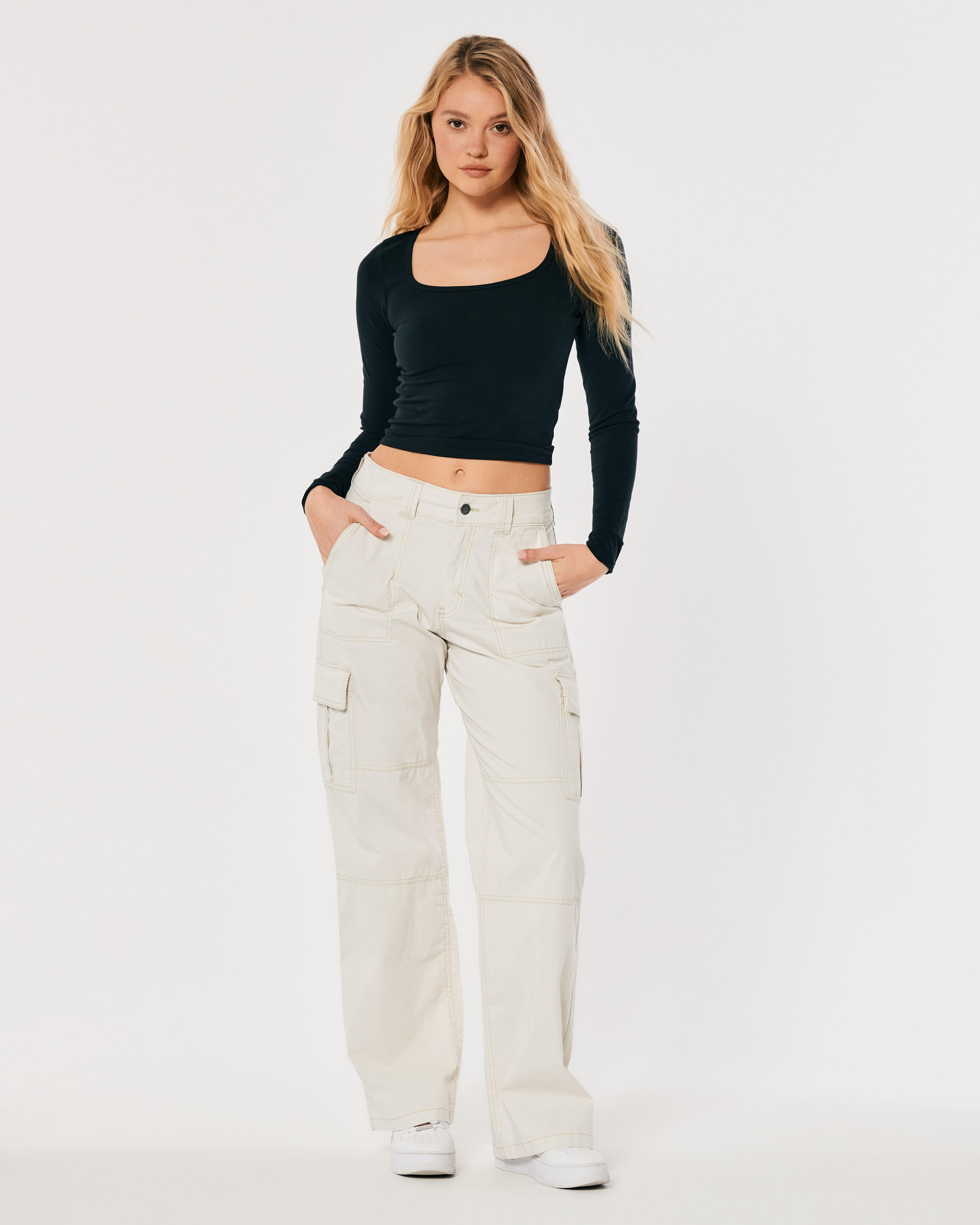 Women's High-Rise Poplin Baggy Cargo Pants, Women's Clearance