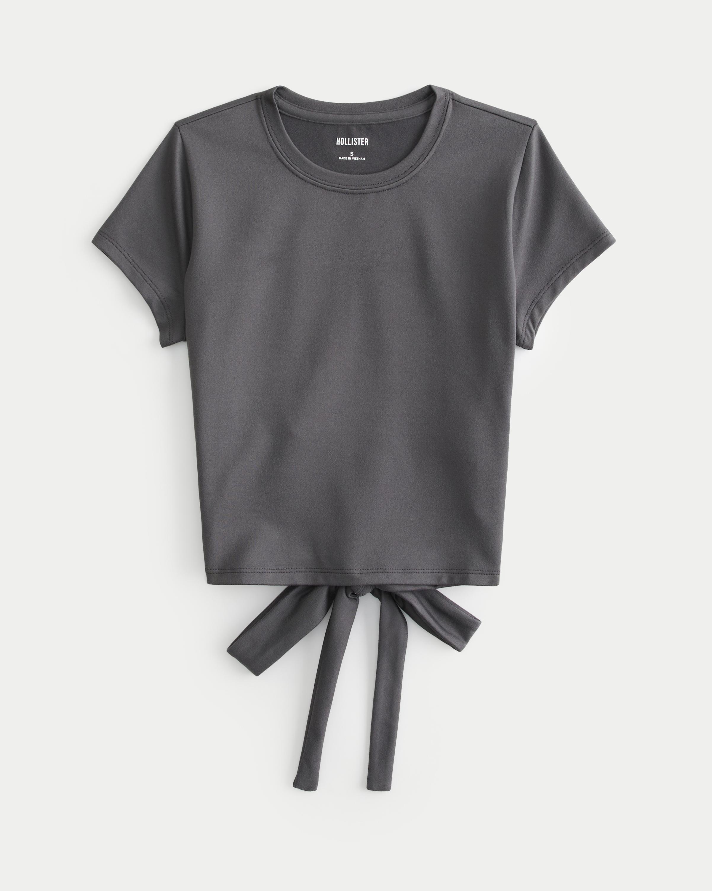 Hollister Soft Stretch Seamless Fabric Tie-back Baby Tee in Grey