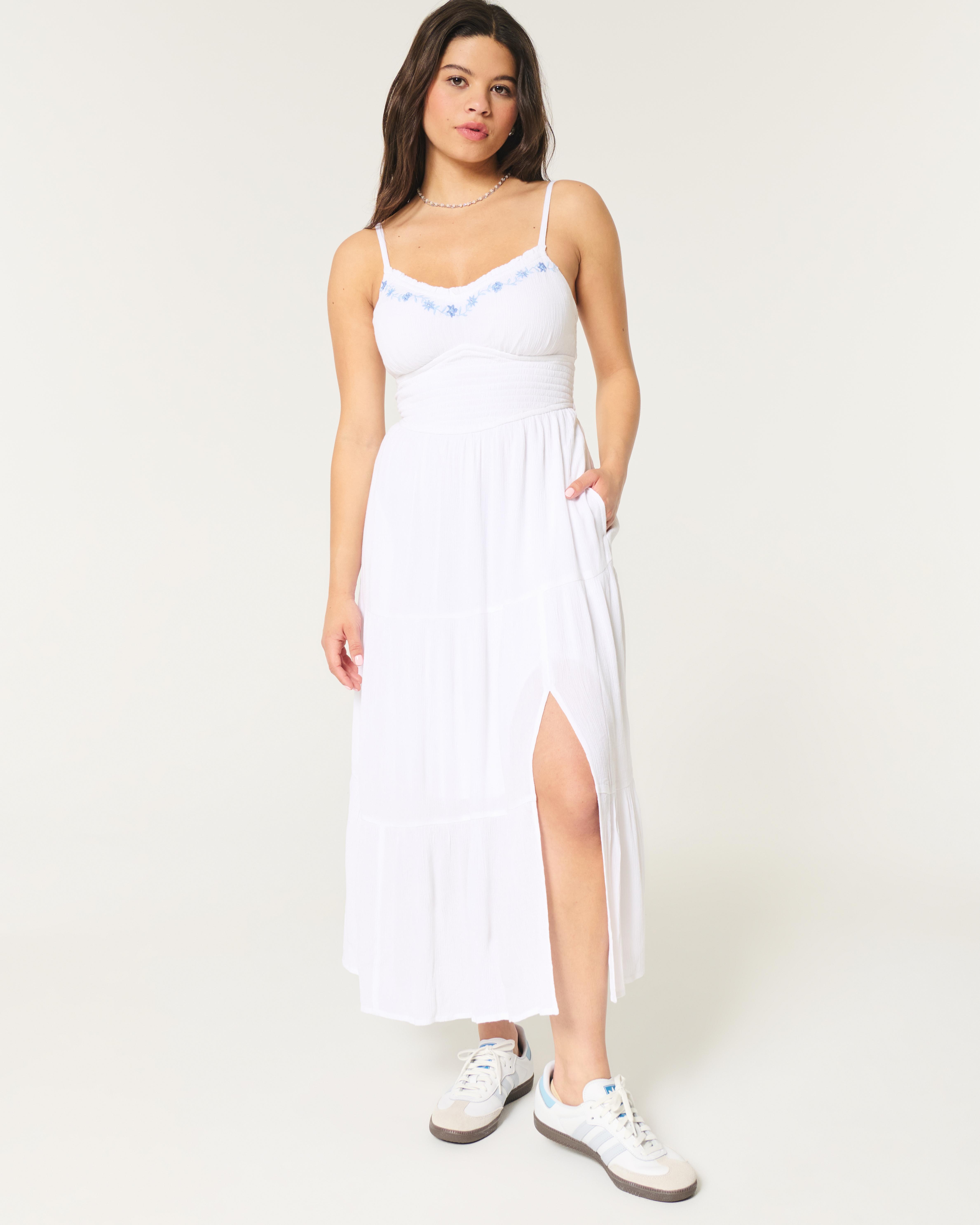 Hollister Smocked Waist Crisscross Back Midi Dress in White Lyst UK