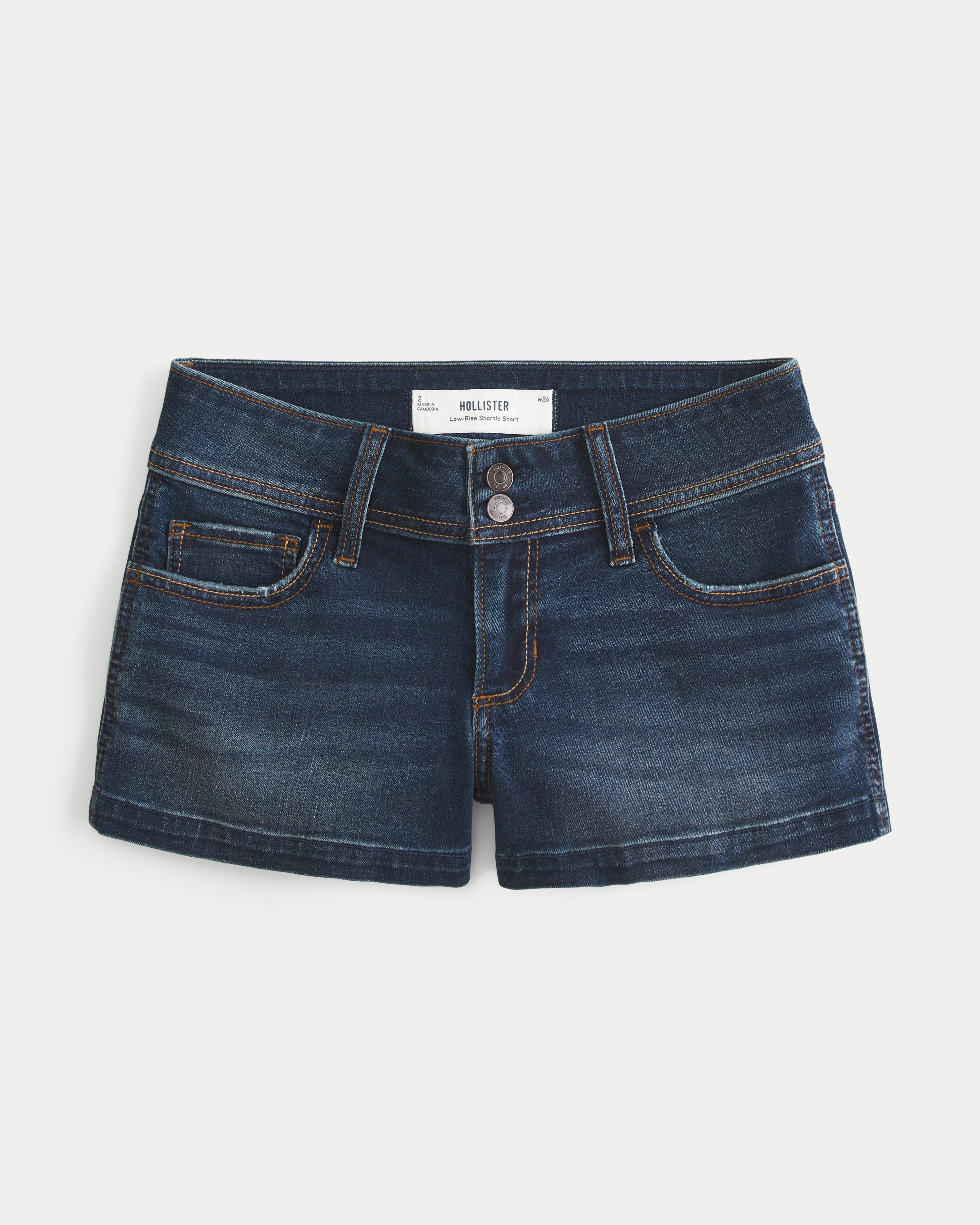 Hollister Low-rise Dark Wash Lace Up Denim Shortie Shorts in Blue