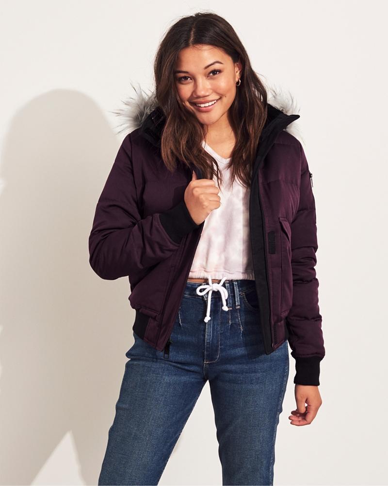 hollister cozy lined down bomber jacket
