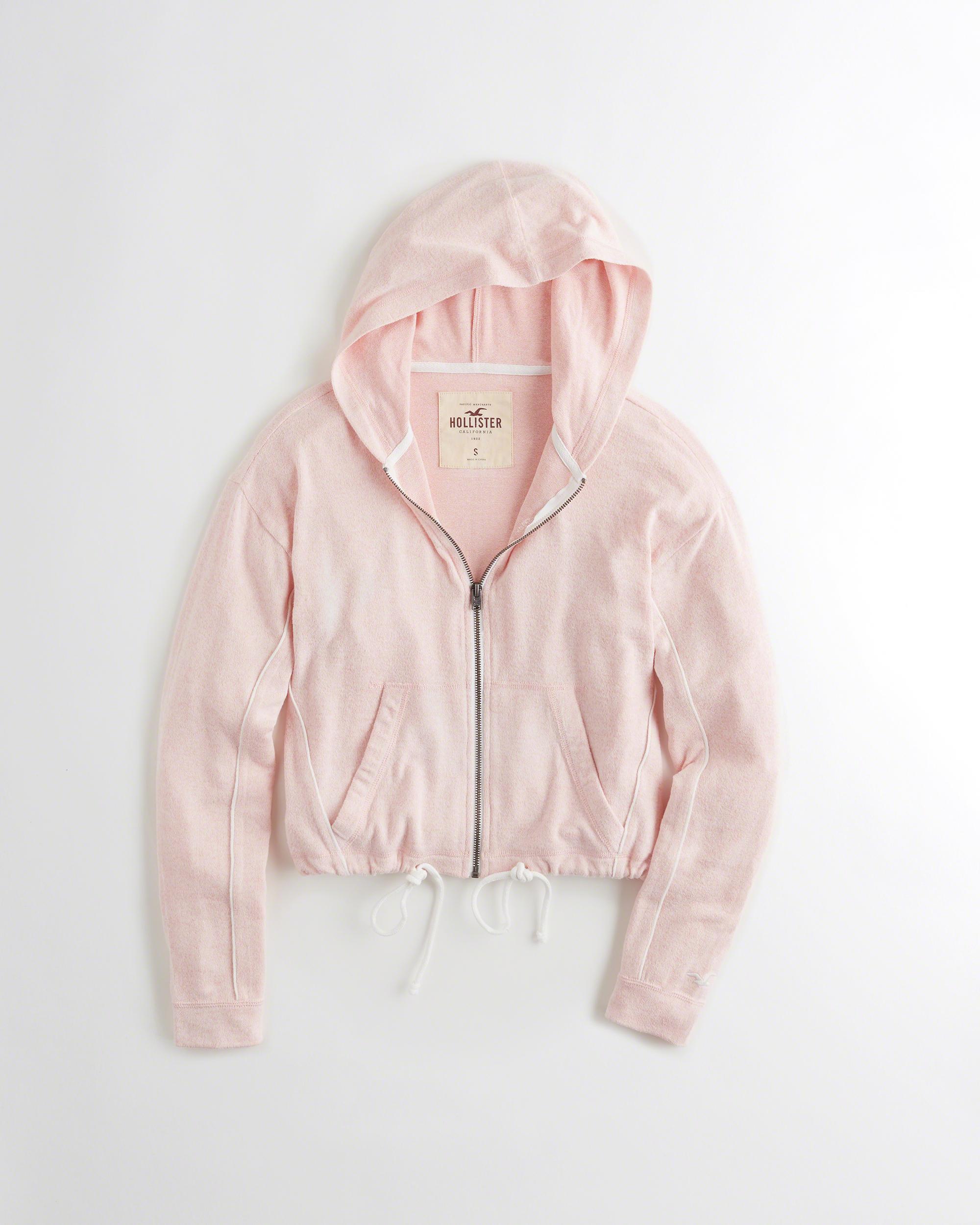 Lyst - Hollister Drawstring Crop Hoodie in Pink