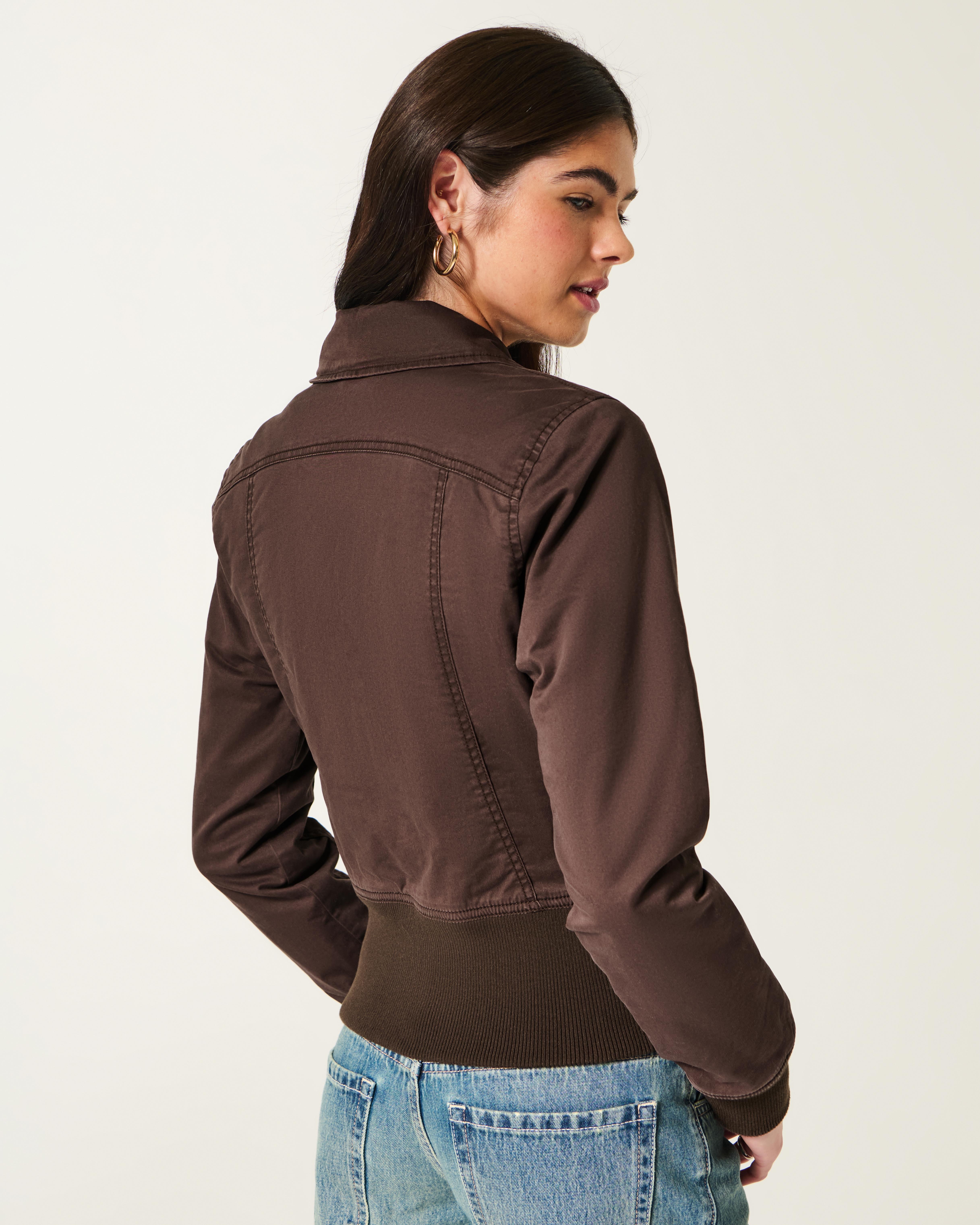 Hollister Twill Zip-up Jacket in Brown | Lyst UK