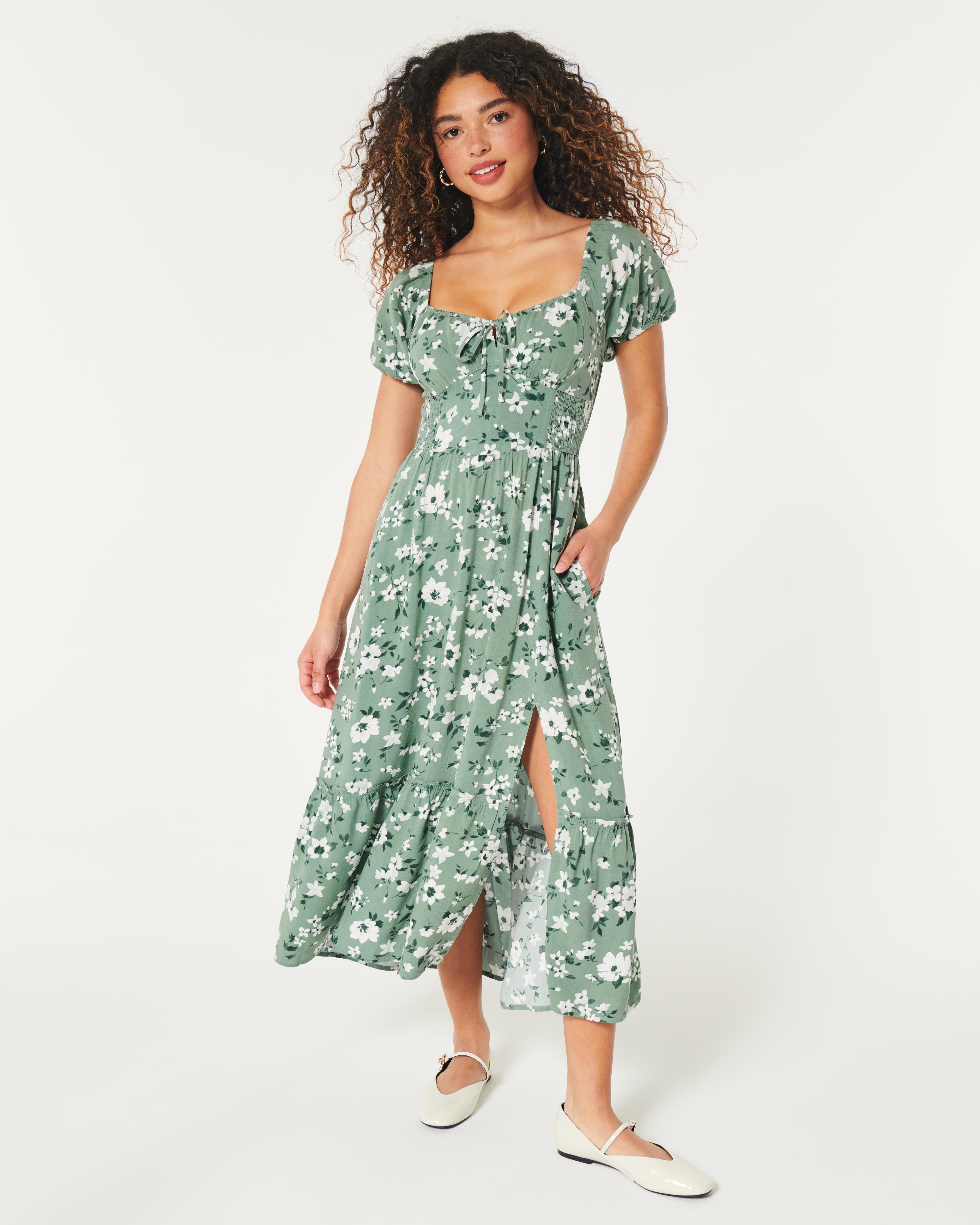 Hollister Hollister Sofia Side smocked Midi Dress in Green Lyst UK