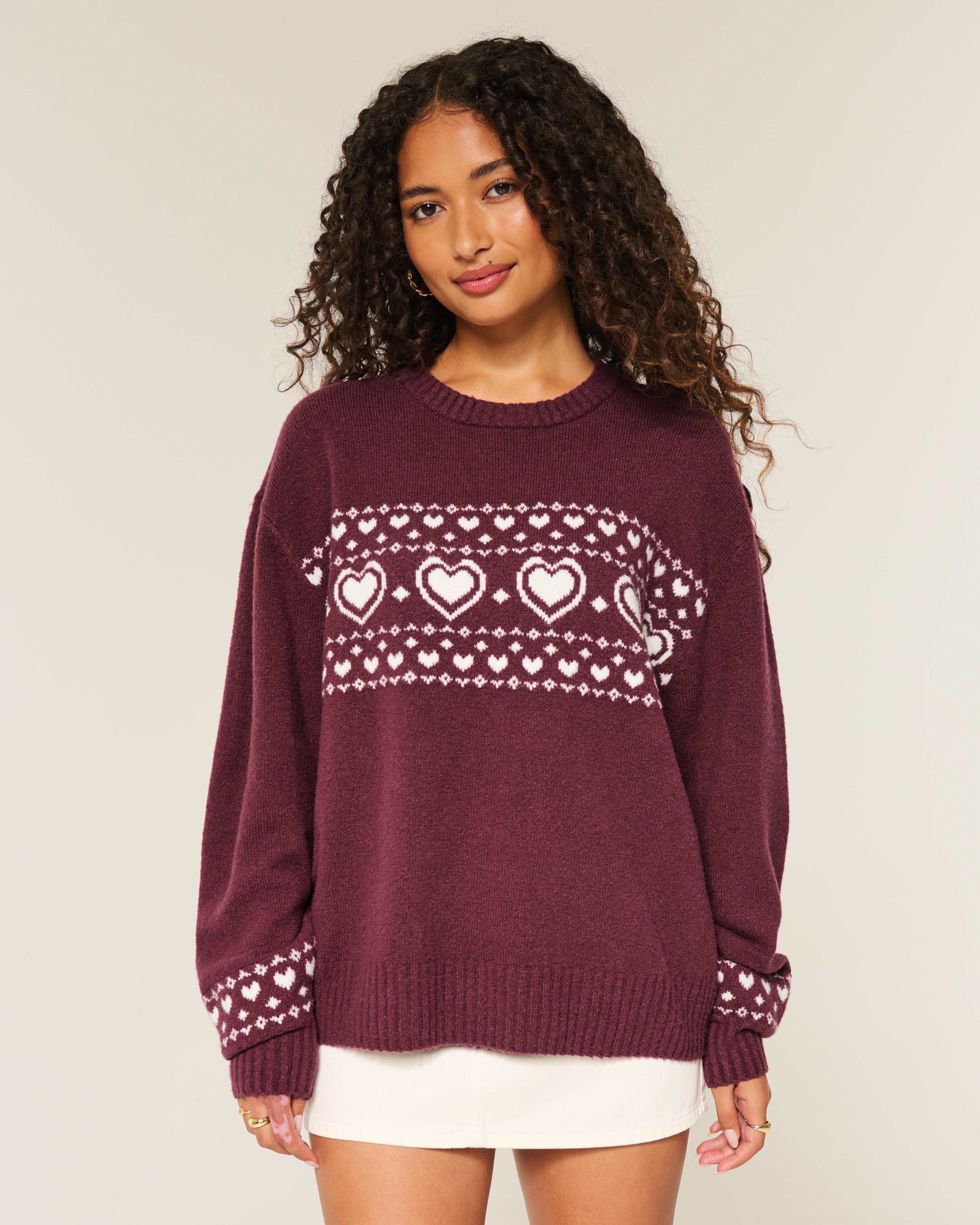 Hollister Oversized Heart Pattern Crew Sweater in Red Lyst UK