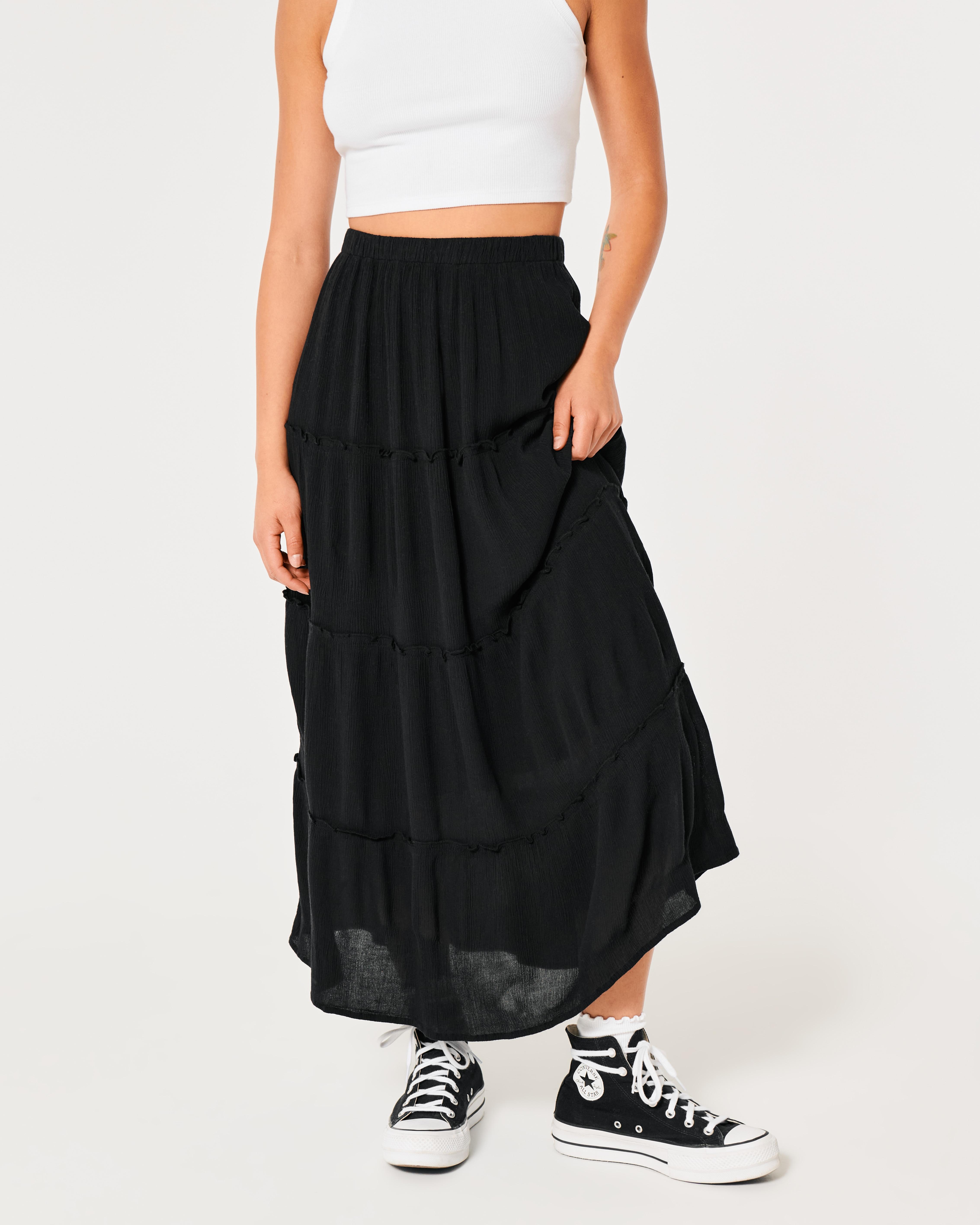 Hollister Tiered Maxi Skirt in Black | Lyst UK
