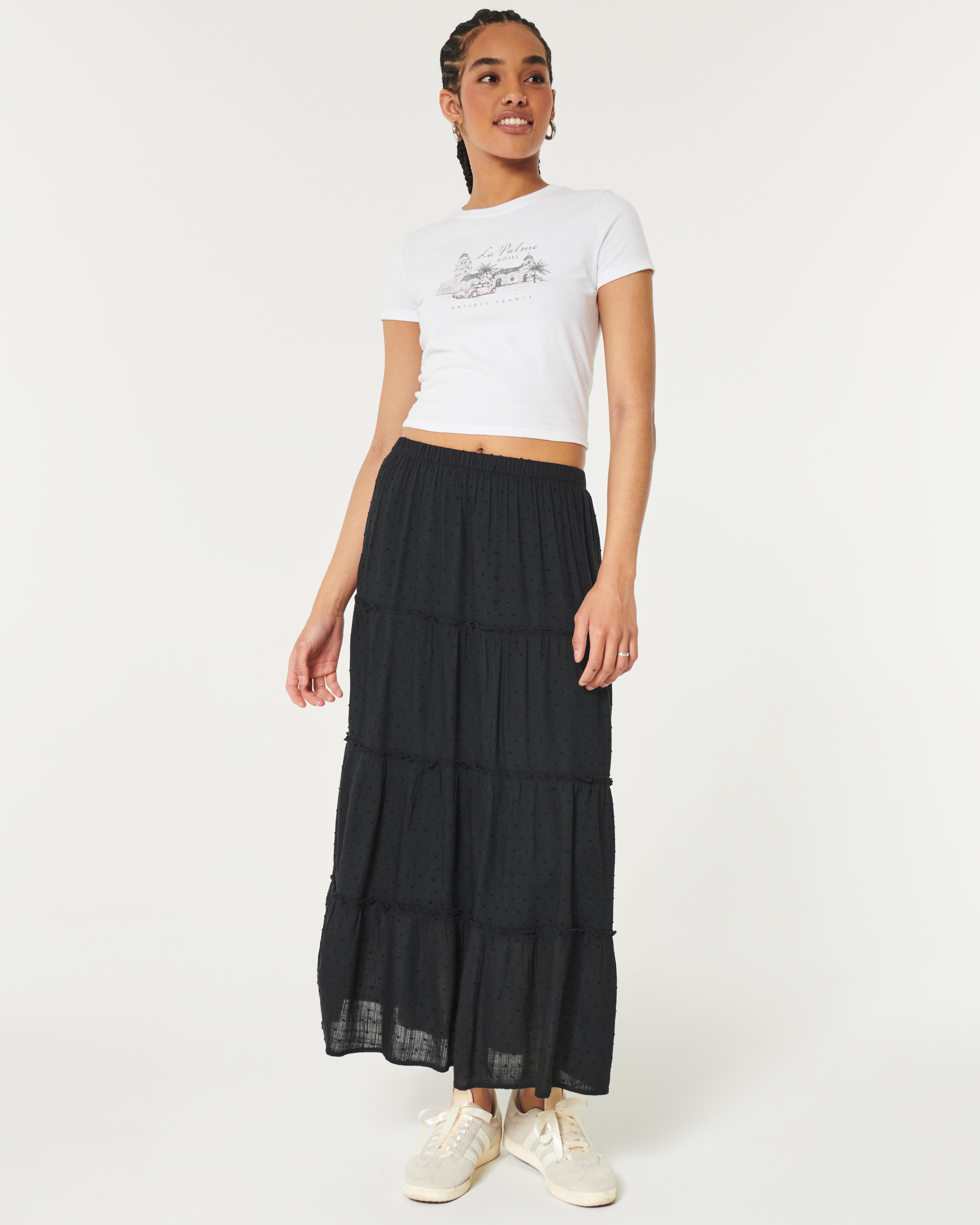 Hollister Tiered Maxi Skirt in Black Lyst UK