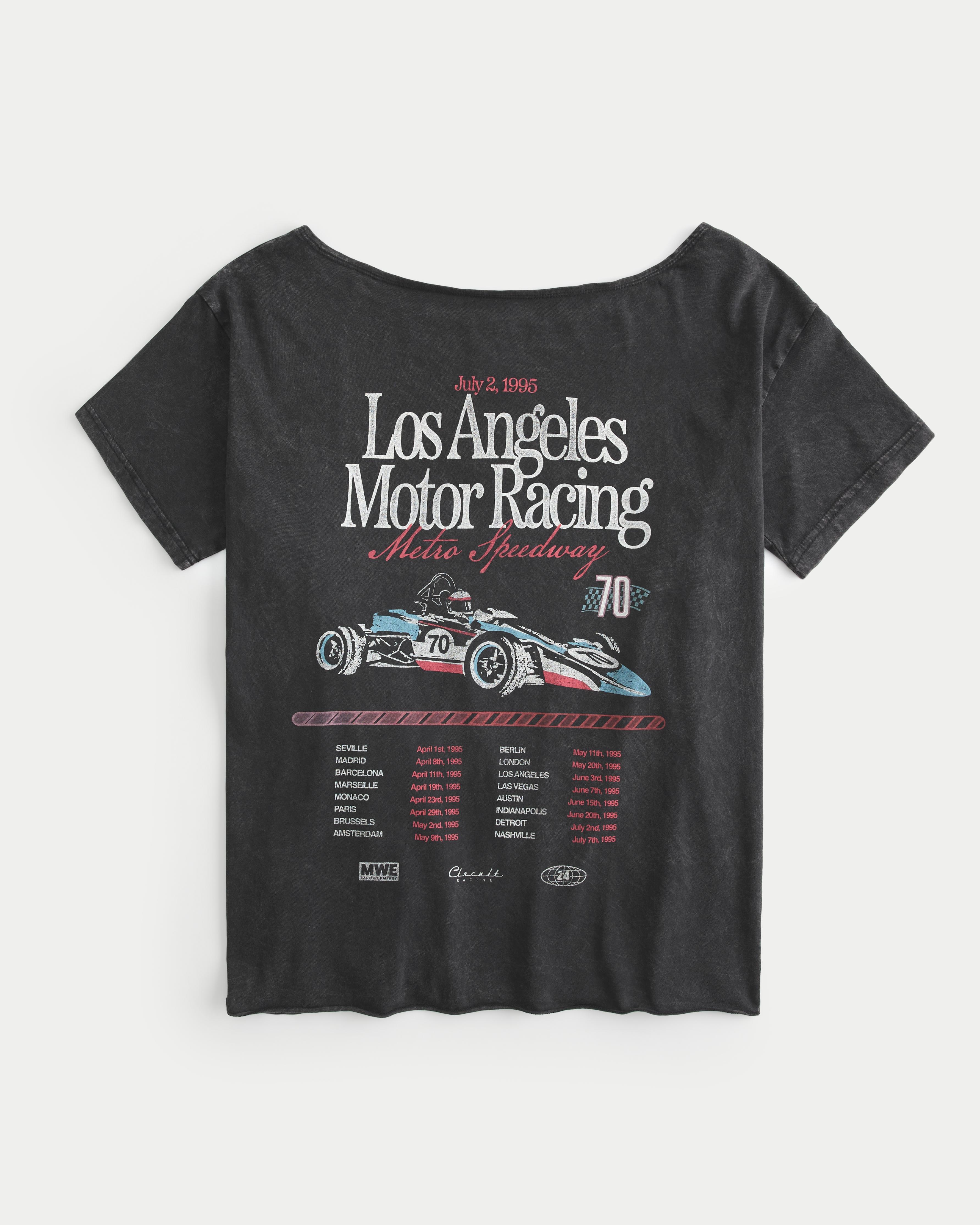 Hollister Oversized Off the shoulder Los Angeles Motor Racing Graphic Tee in Black Lyst UK