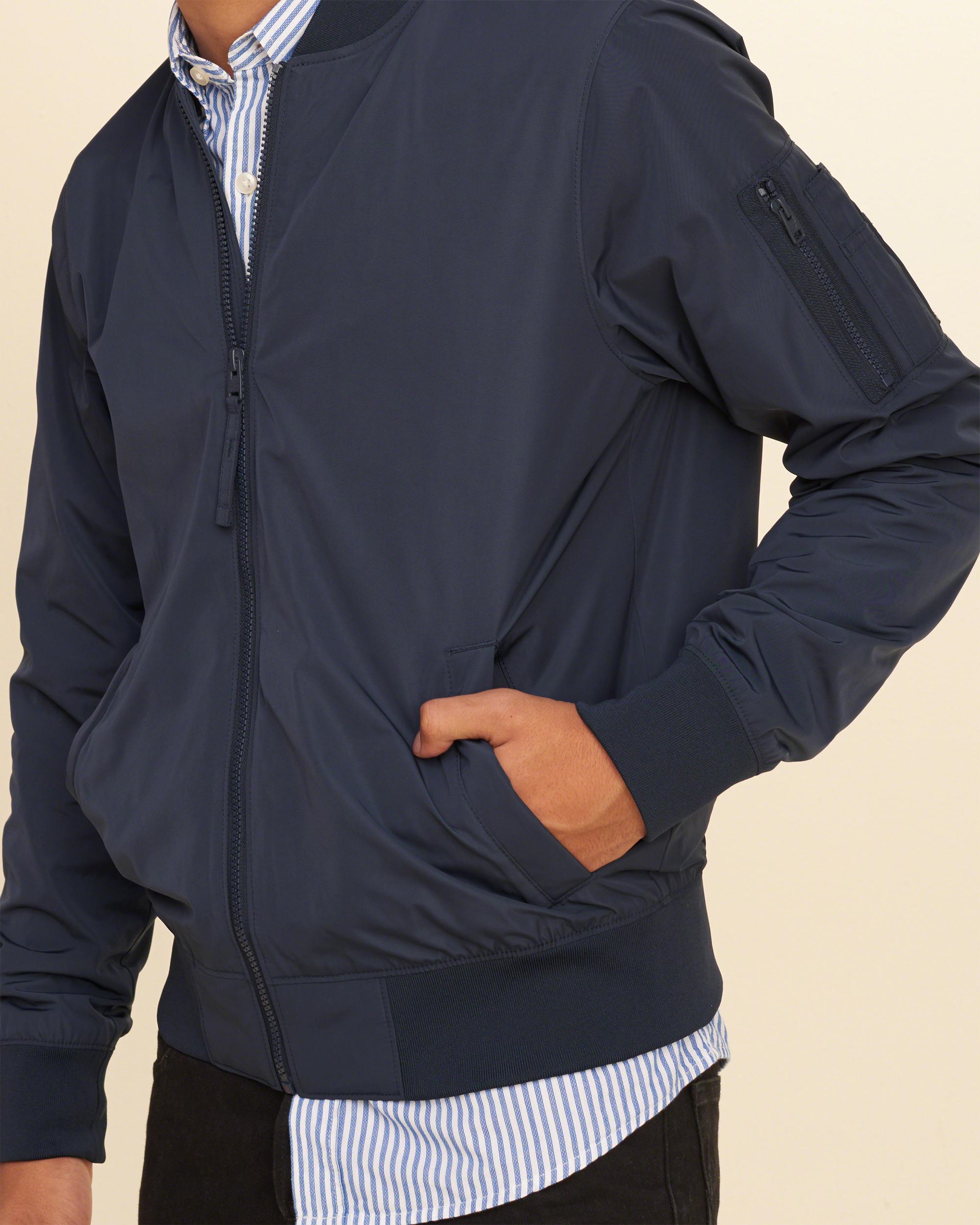 navy nylon bomber jacket