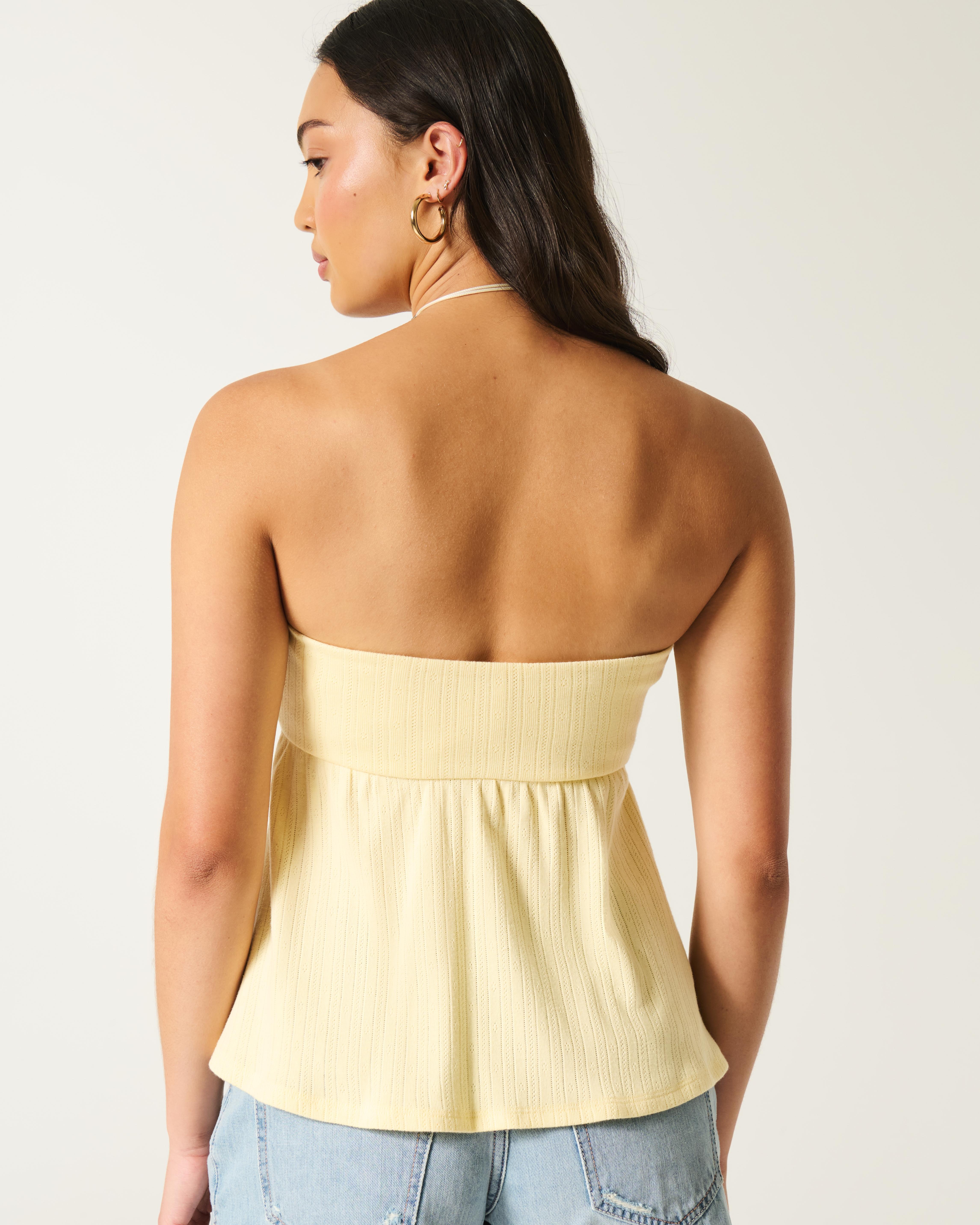 Hollister Easy Strapless Pointelle Babydoll Top in Natural Lyst UK