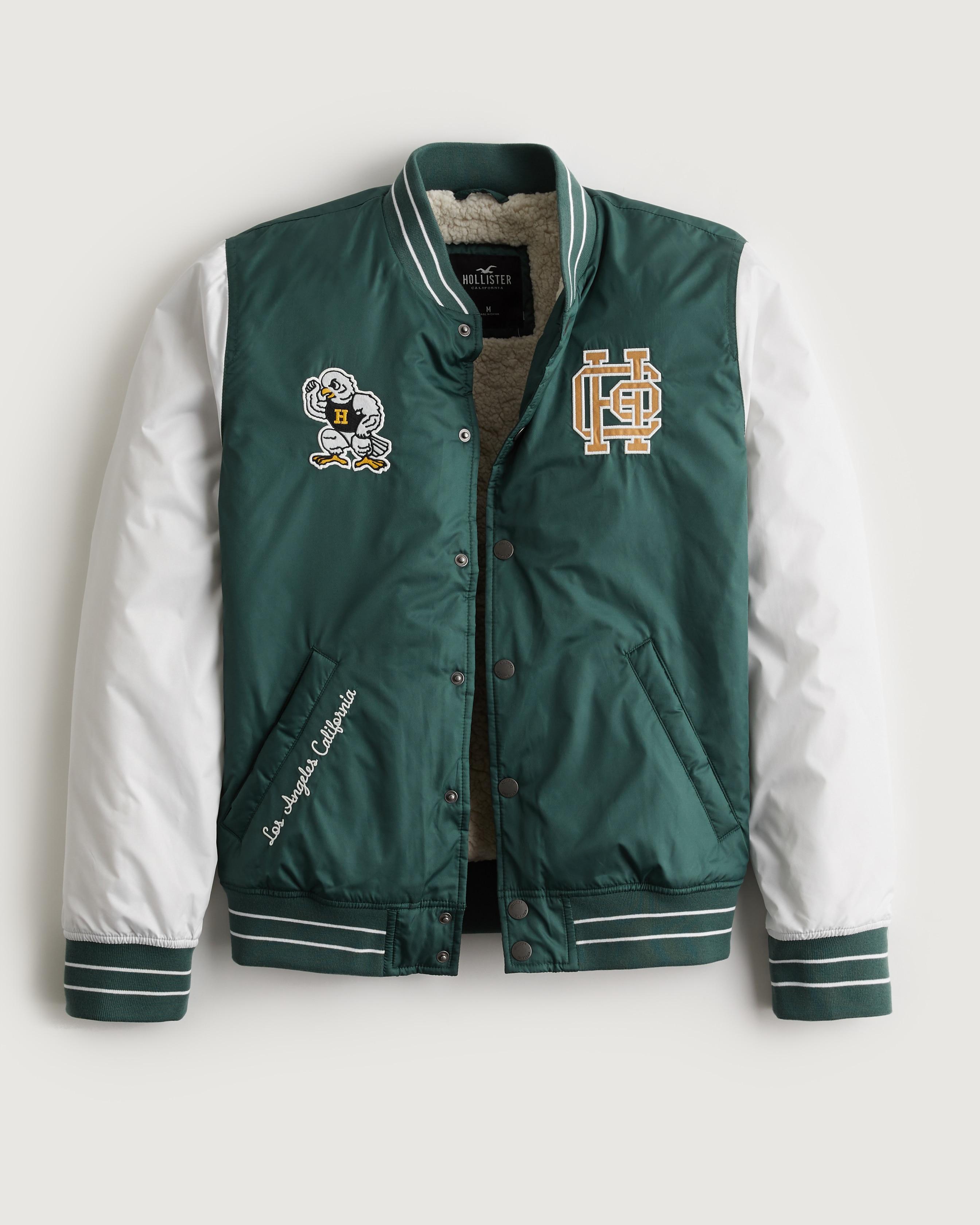 Hollister Sherpalined Varsity Bomber Jacket in Green for Men Lyst UK