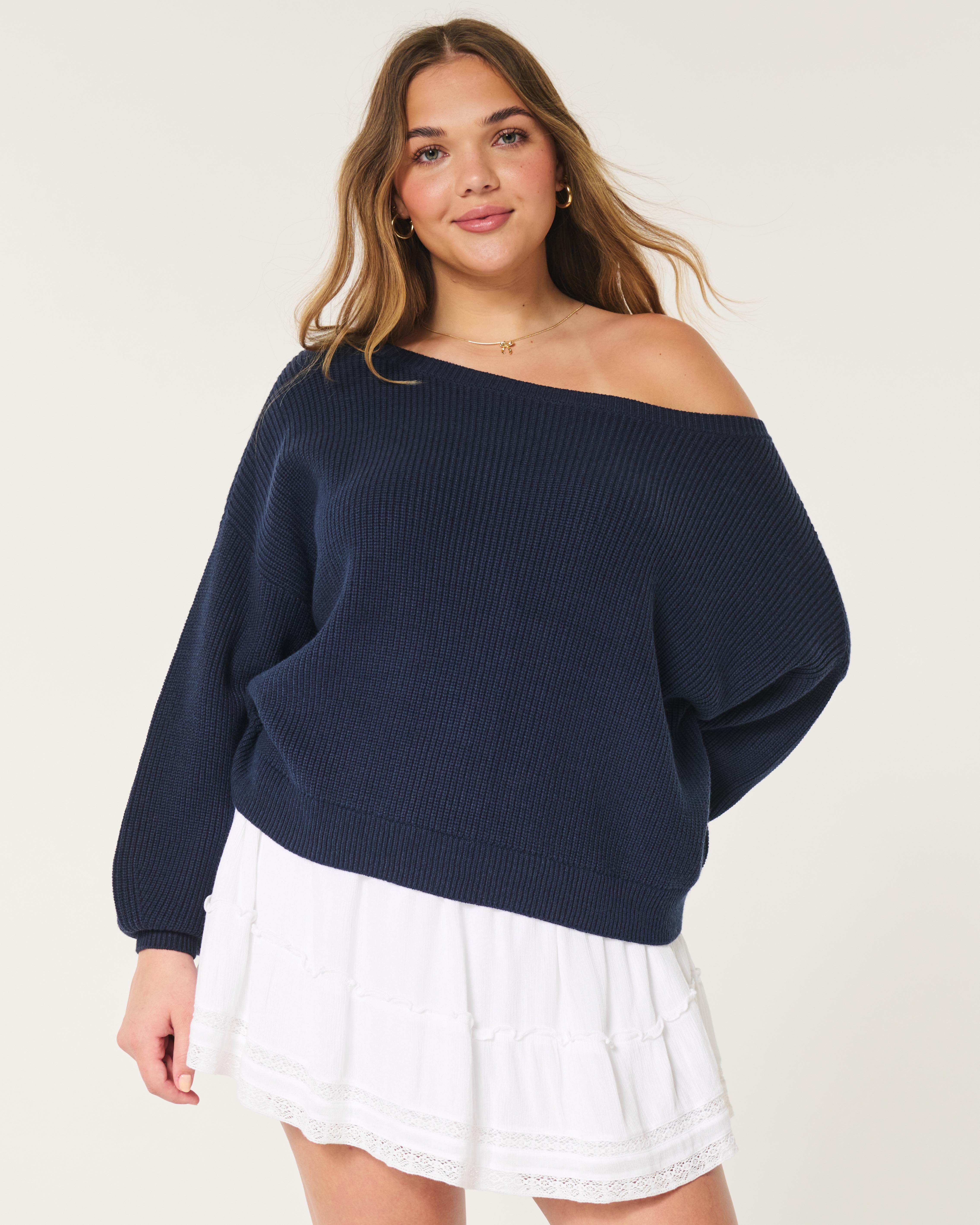 Hollister Slouchy Off-the-shoulder Sweater in Blue Lyst UK