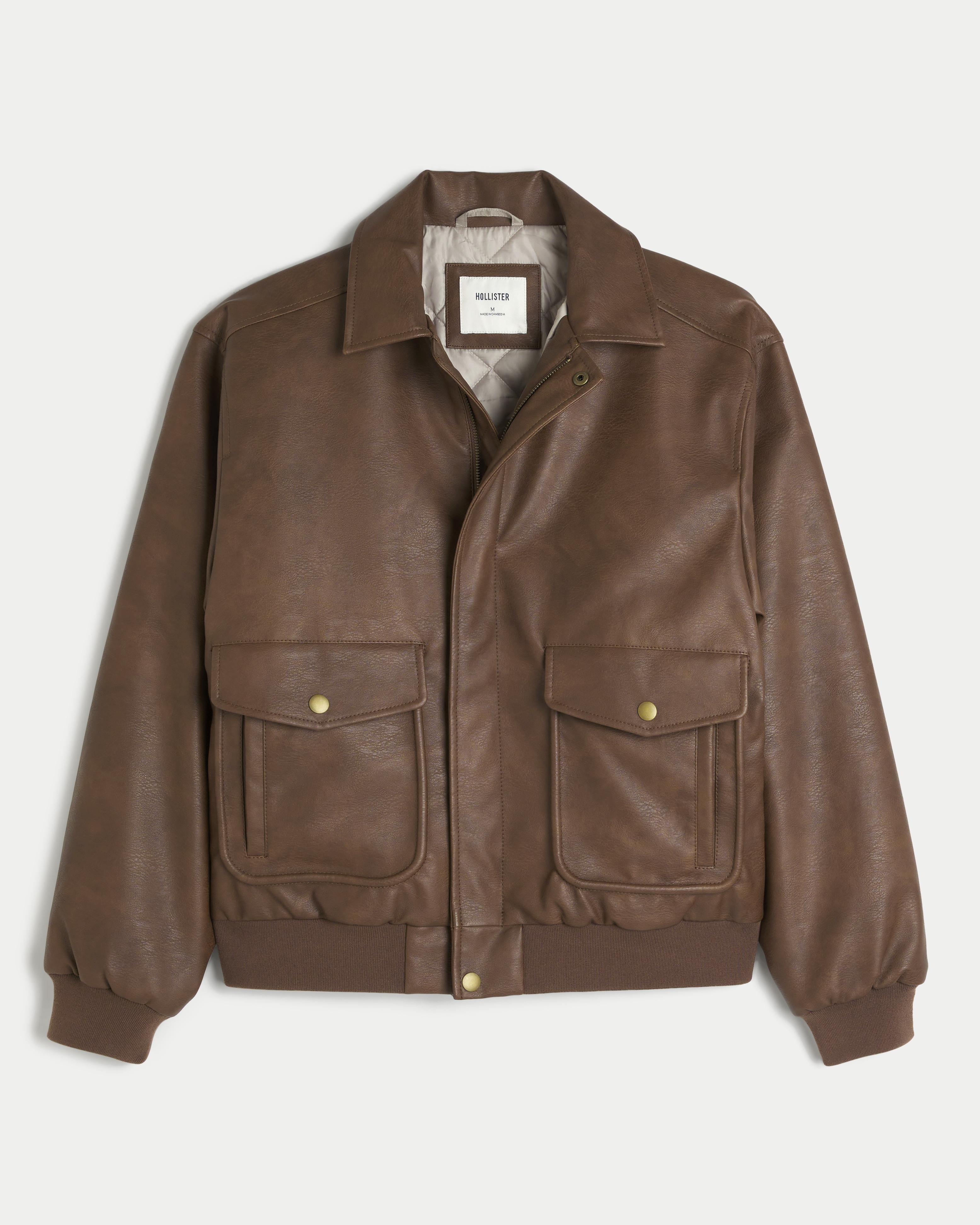 Hollister Vegan Leather Bomber Jacket in Brown for Men Lyst UK