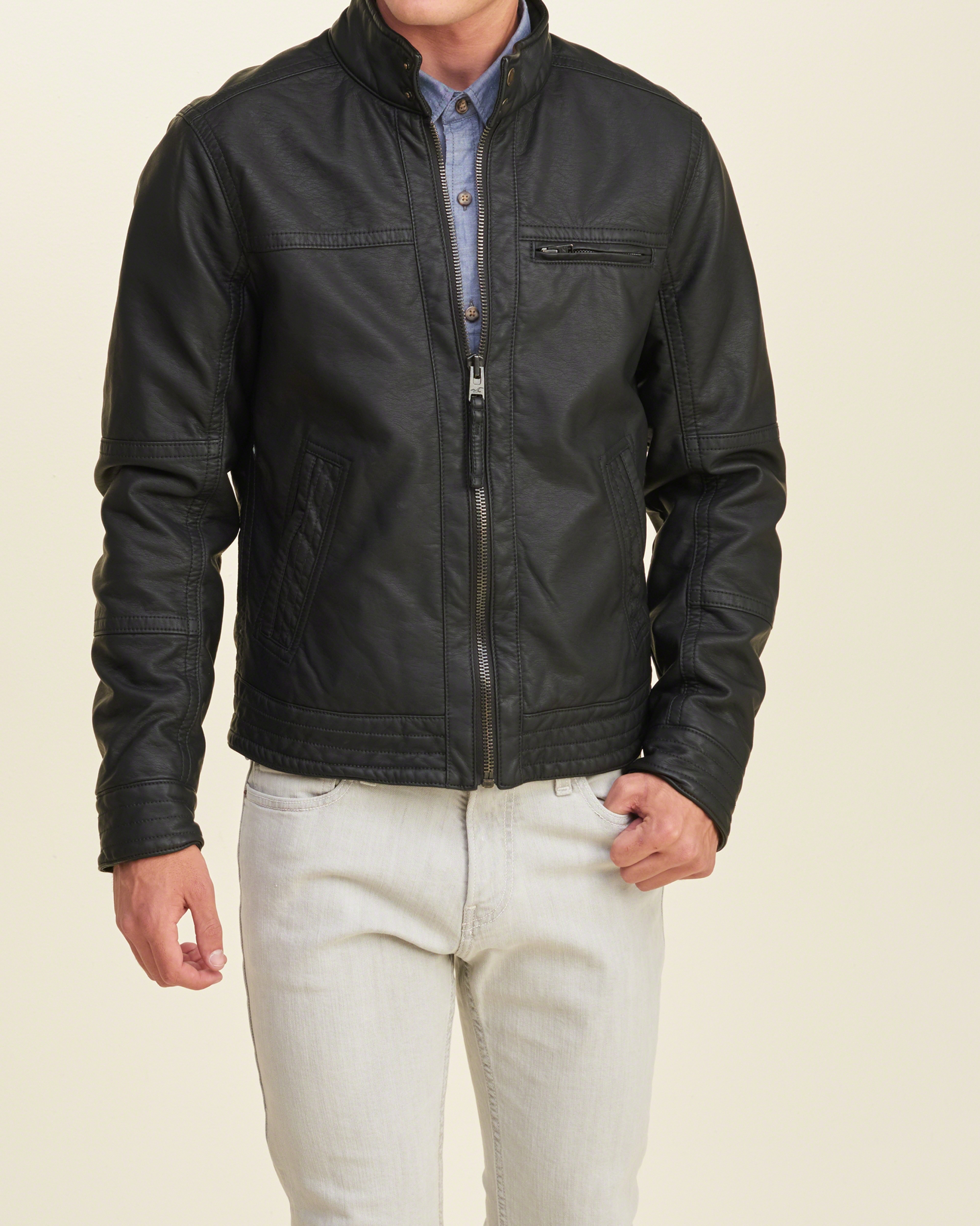 Hollister Synthetic Faux Leather Moto Jacket in Black for Men - Lyst