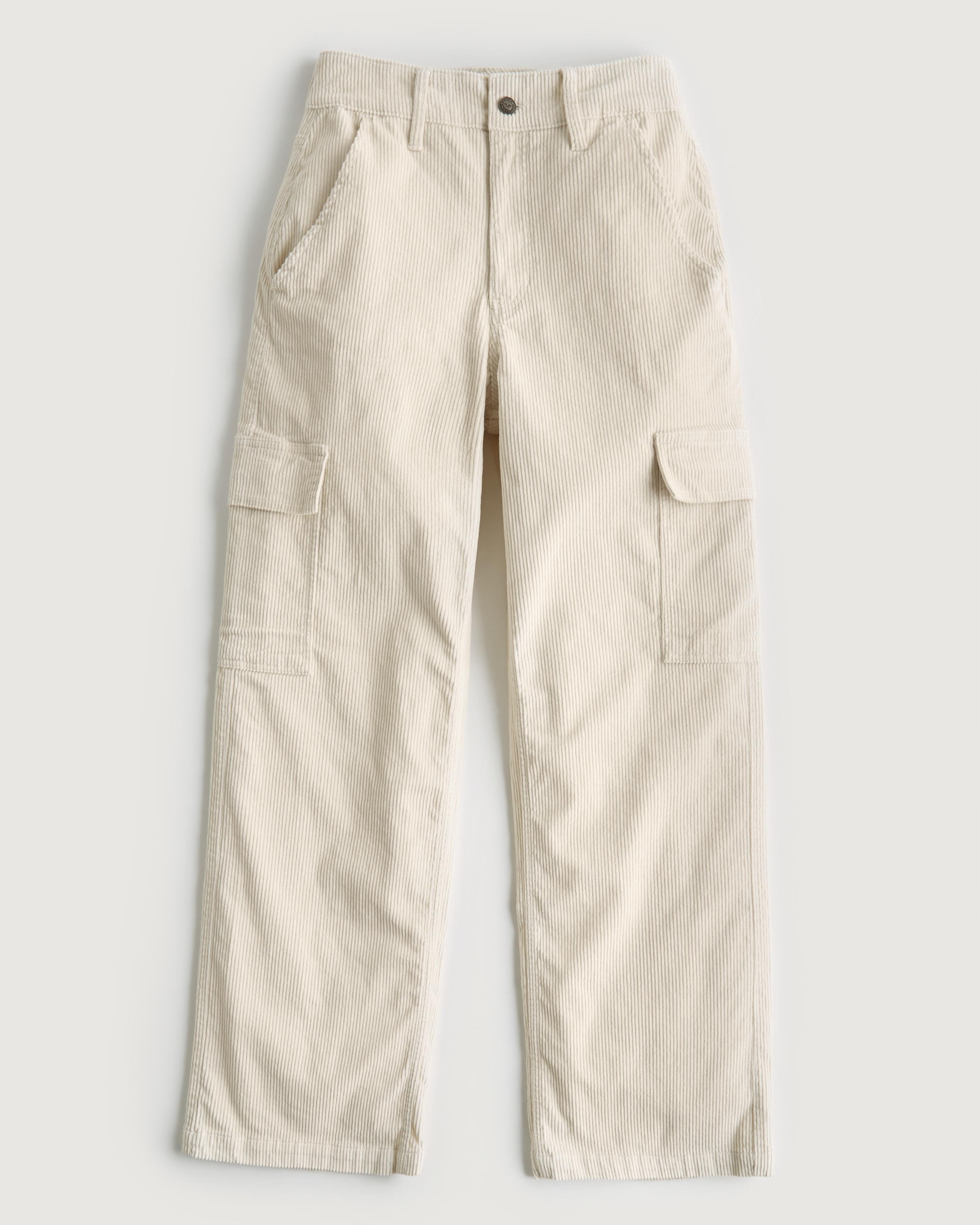 Hollister Ultra Highrise Corduroy Baggy Cargo Pants in Cream (Natural