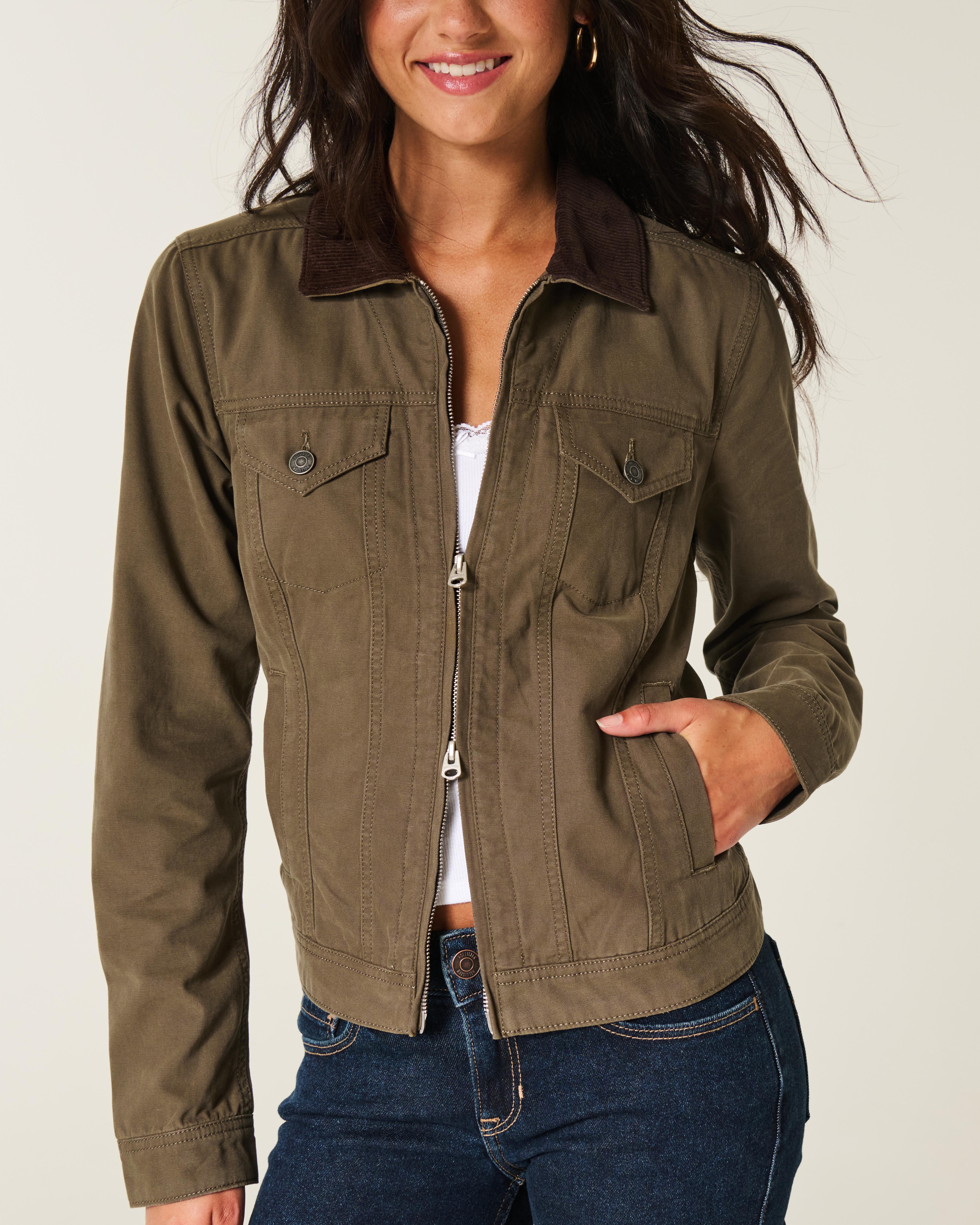 Hollister Twill Zip-up Jacket in Green | Lyst UK