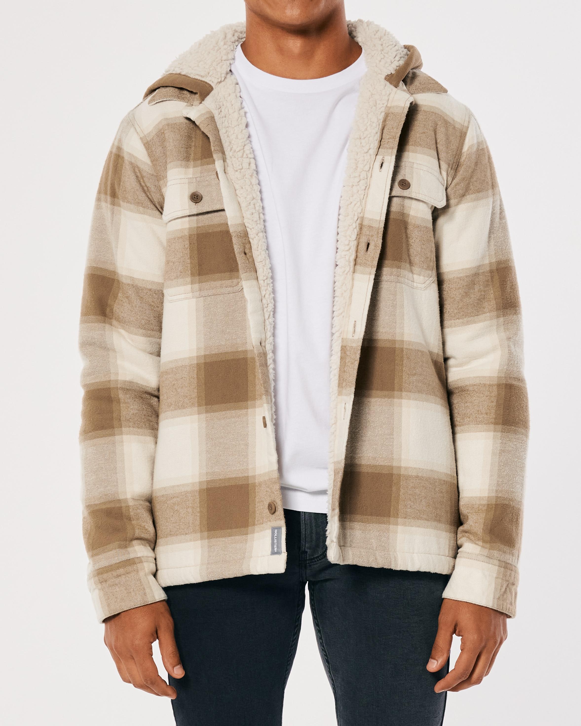 Relaxed Sherpa lined Hooded Flannel Shirt Jacket