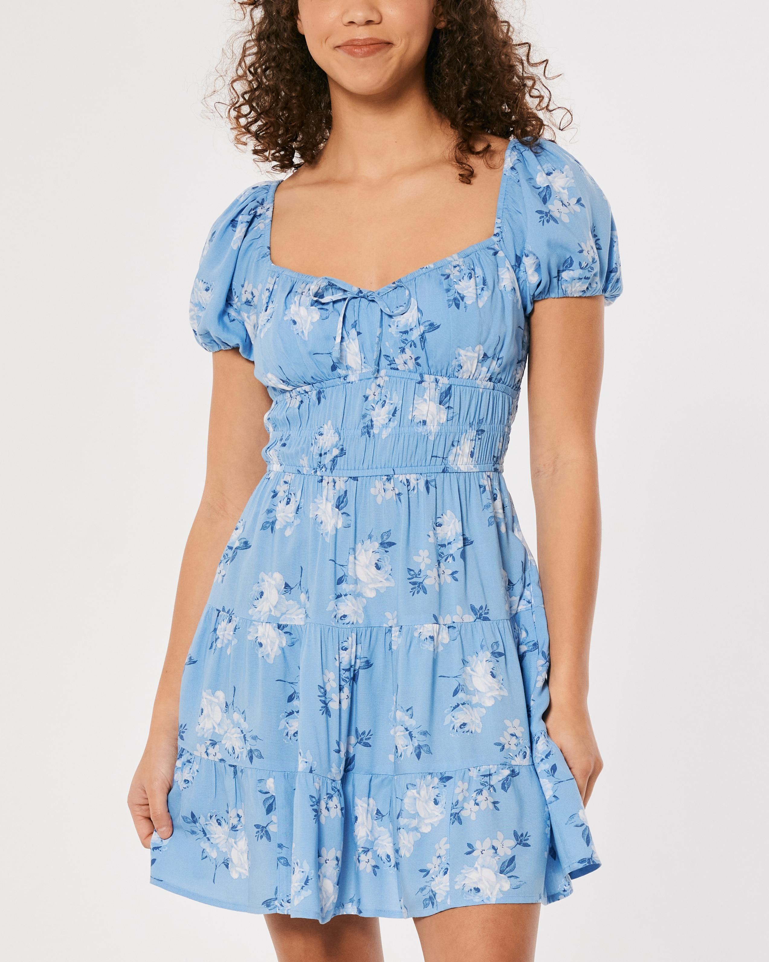 Hollister Short-sleeve Channeled Woven Short Dress in Blue | Lyst UK