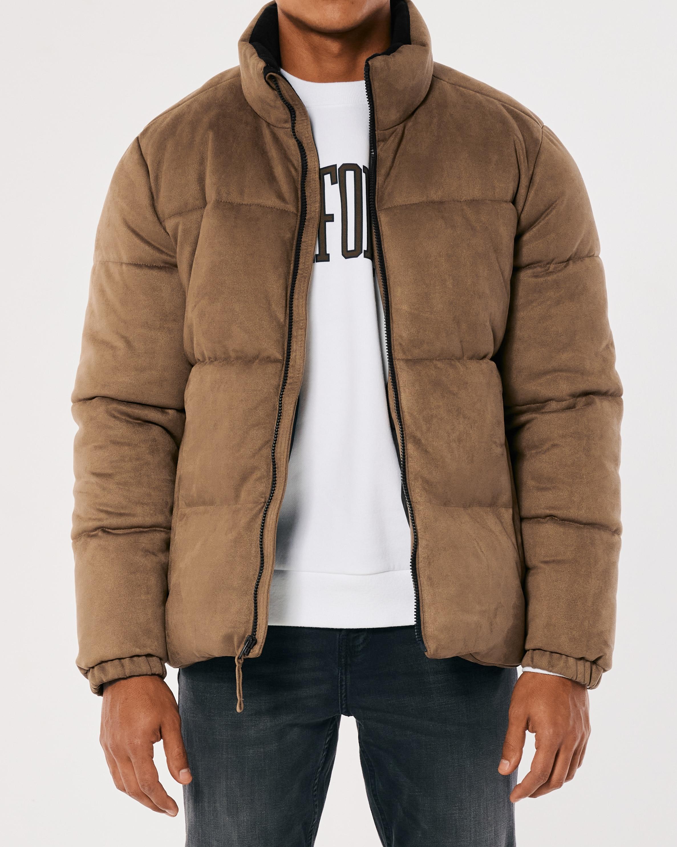 Hollister Faux Suede Puffer Jacket in Brown for Men | Lyst UK
