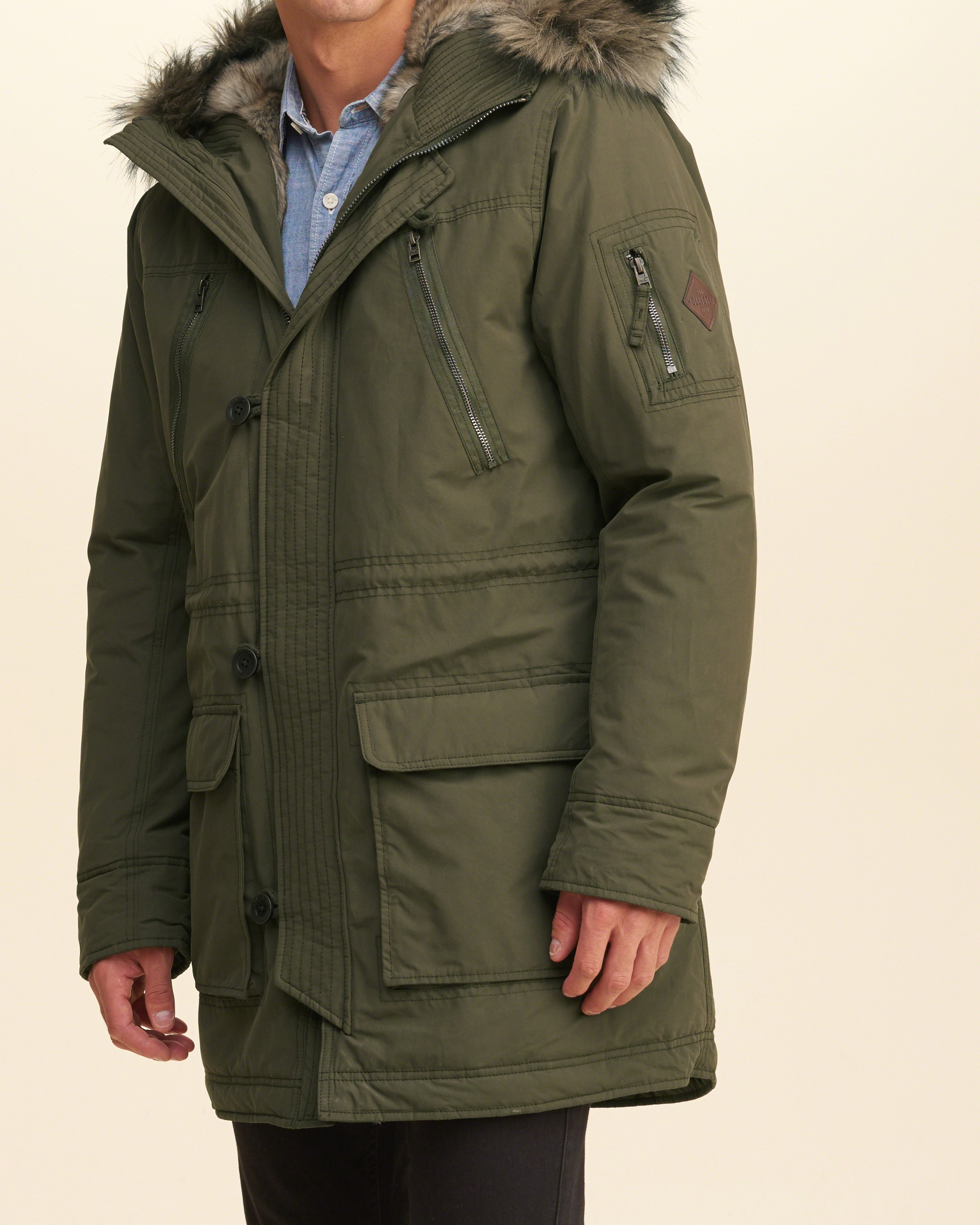 Lyst - Hollister Faux Fur Lined Parka in Green for Men