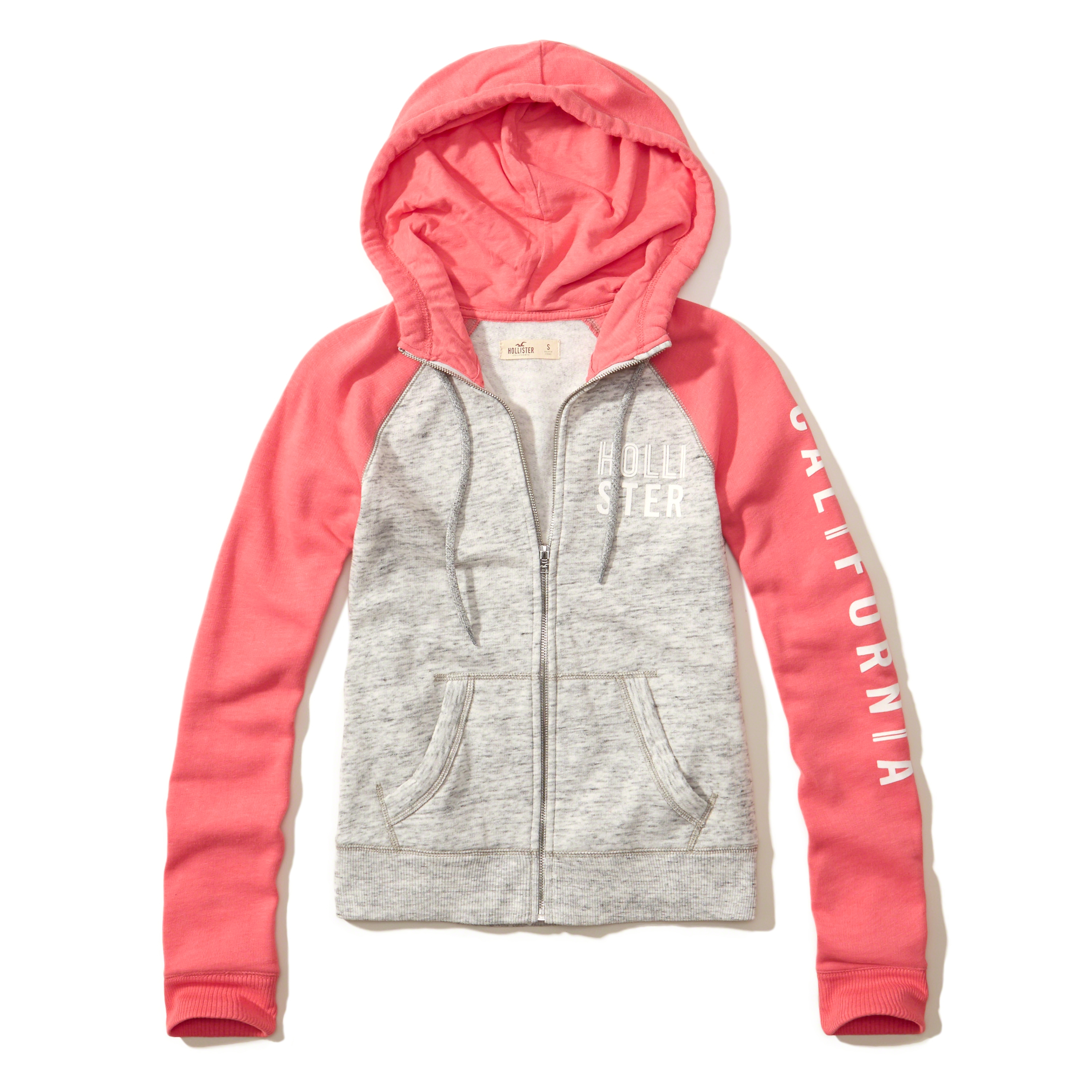 pink and white hollister hoodie