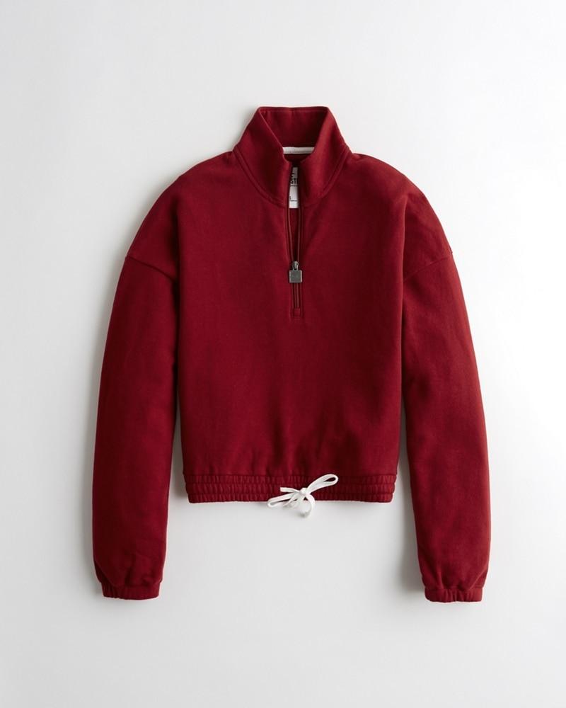 Hollister Fleece Half-zip Mockneck Sweatshirt in Burgundy (Red) - Lyst
