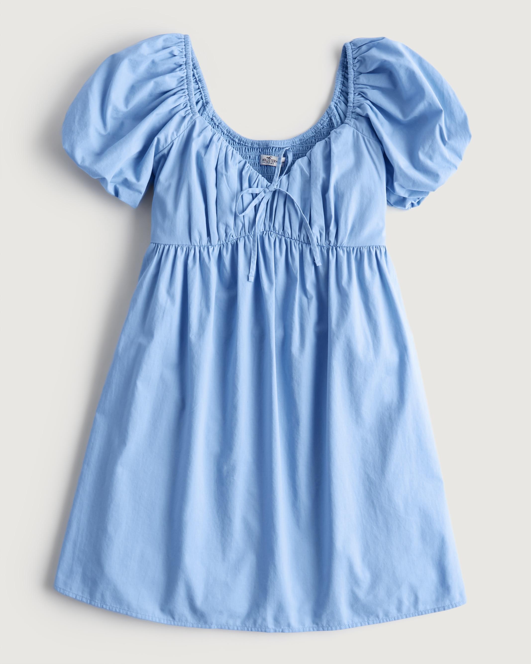 Hollister Short sleeve Poplin Babydoll Mini Dress in Blue Lyst UK
