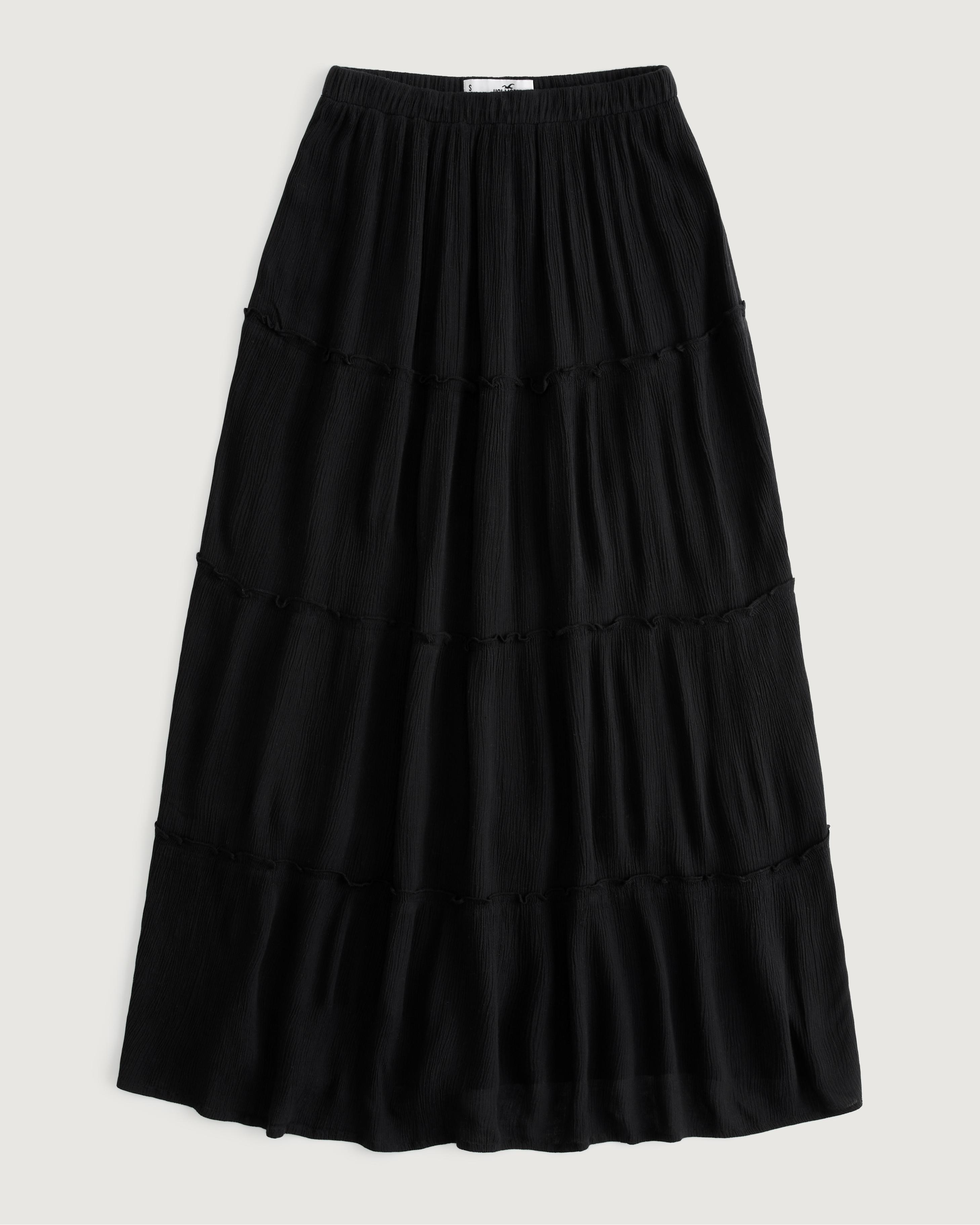 Hollister Ultra High rise Tiered Maxi Skirt in Black Lyst UK