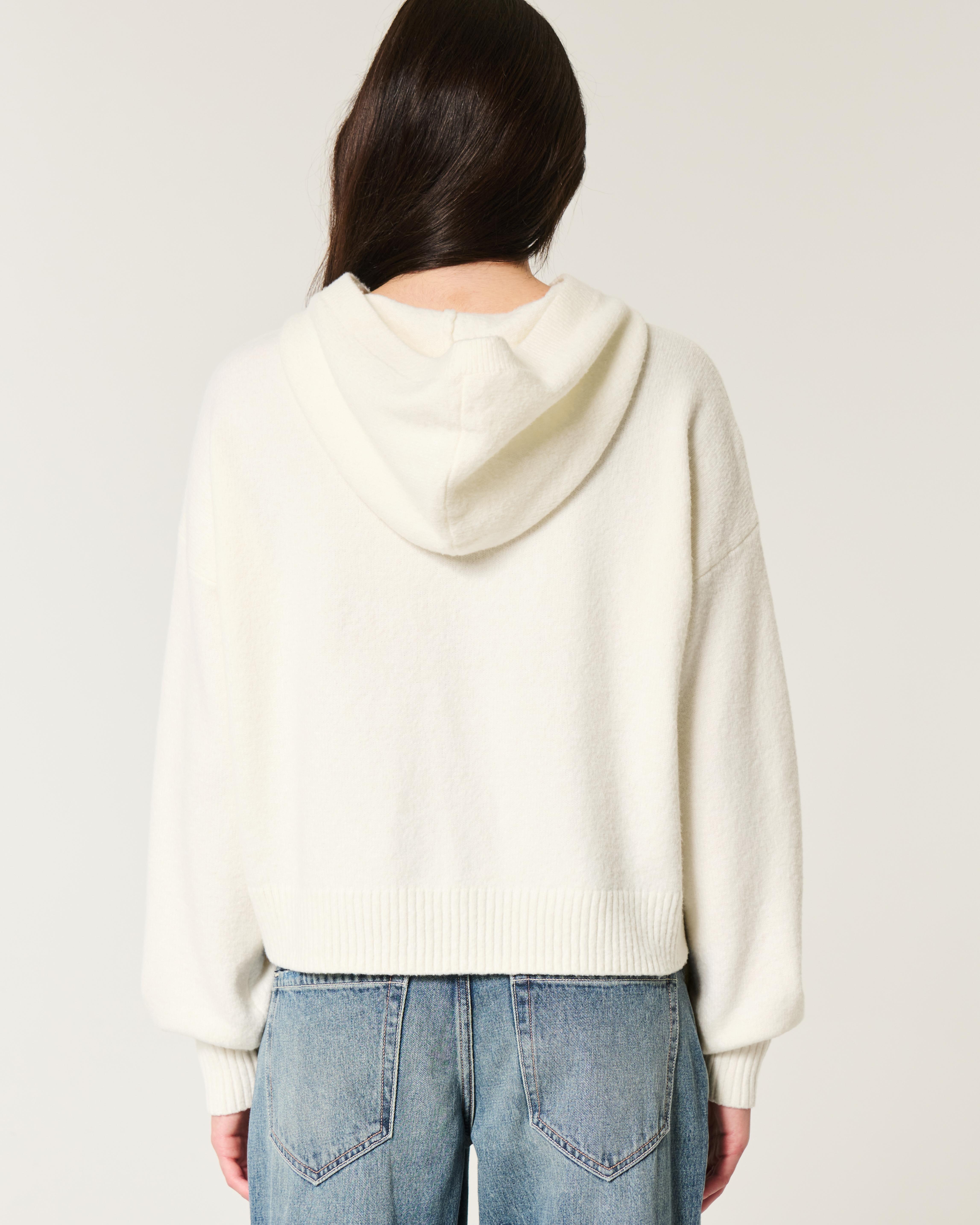 Hollister Fy Cloud Teddy Bear Graphic Sweater Hoodie in White