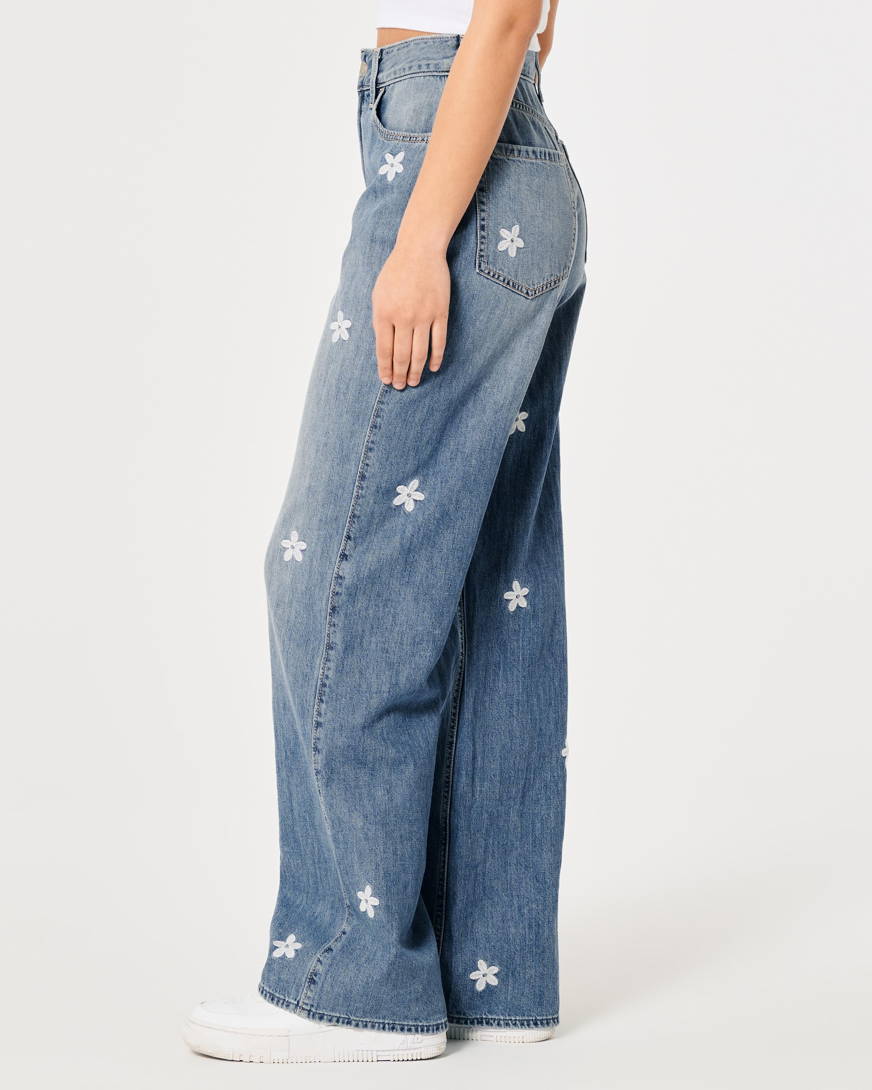 Embroidered Jeans Hollister Mom Jeans High Rise Hollister Curvy