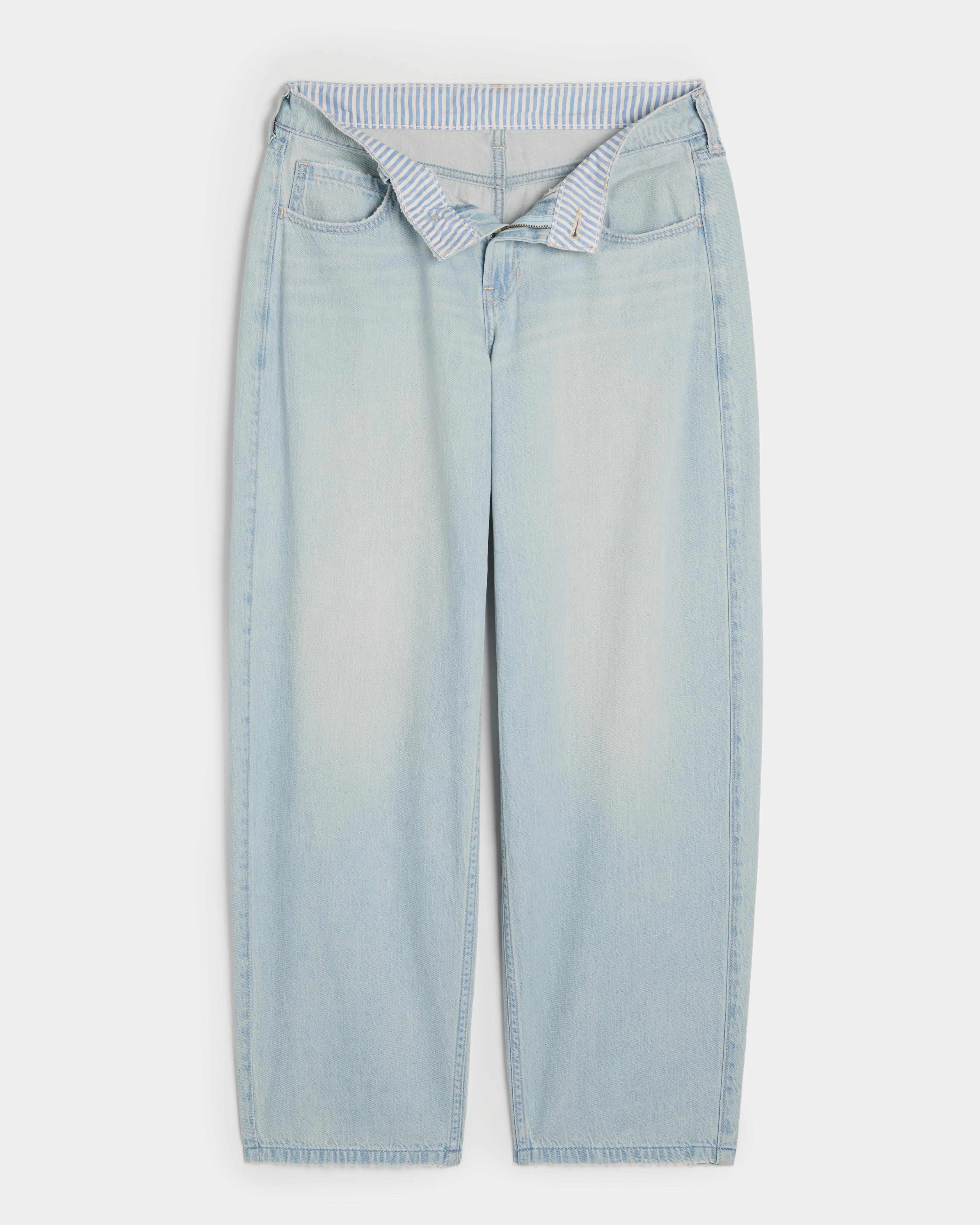 Hollister Low rise Light Wash Foldover Waistband Tapered Baggy Jeans in Blue Lyst UK