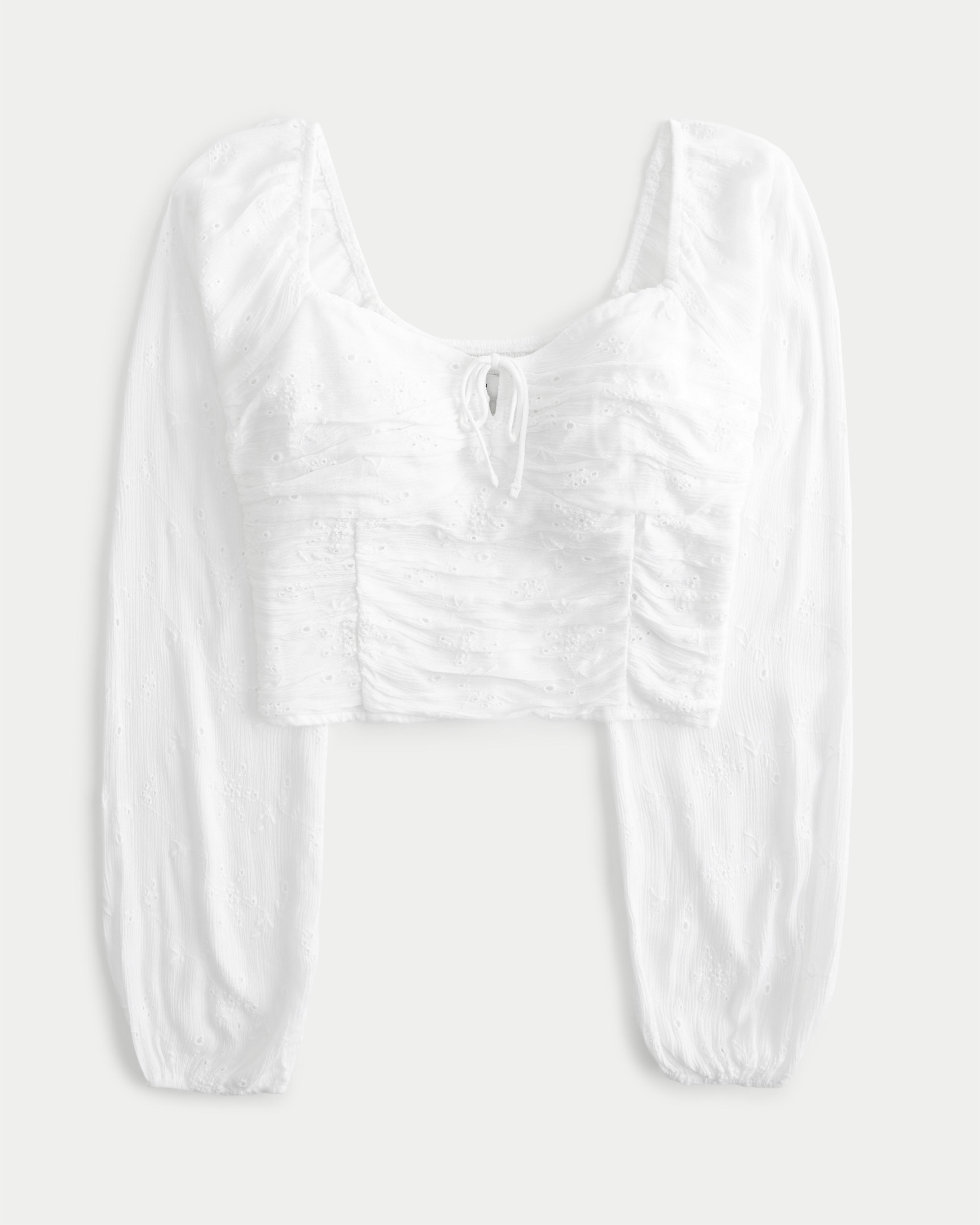 Hollister Long-sleeve Ruched Waist Top in White Lyst UK