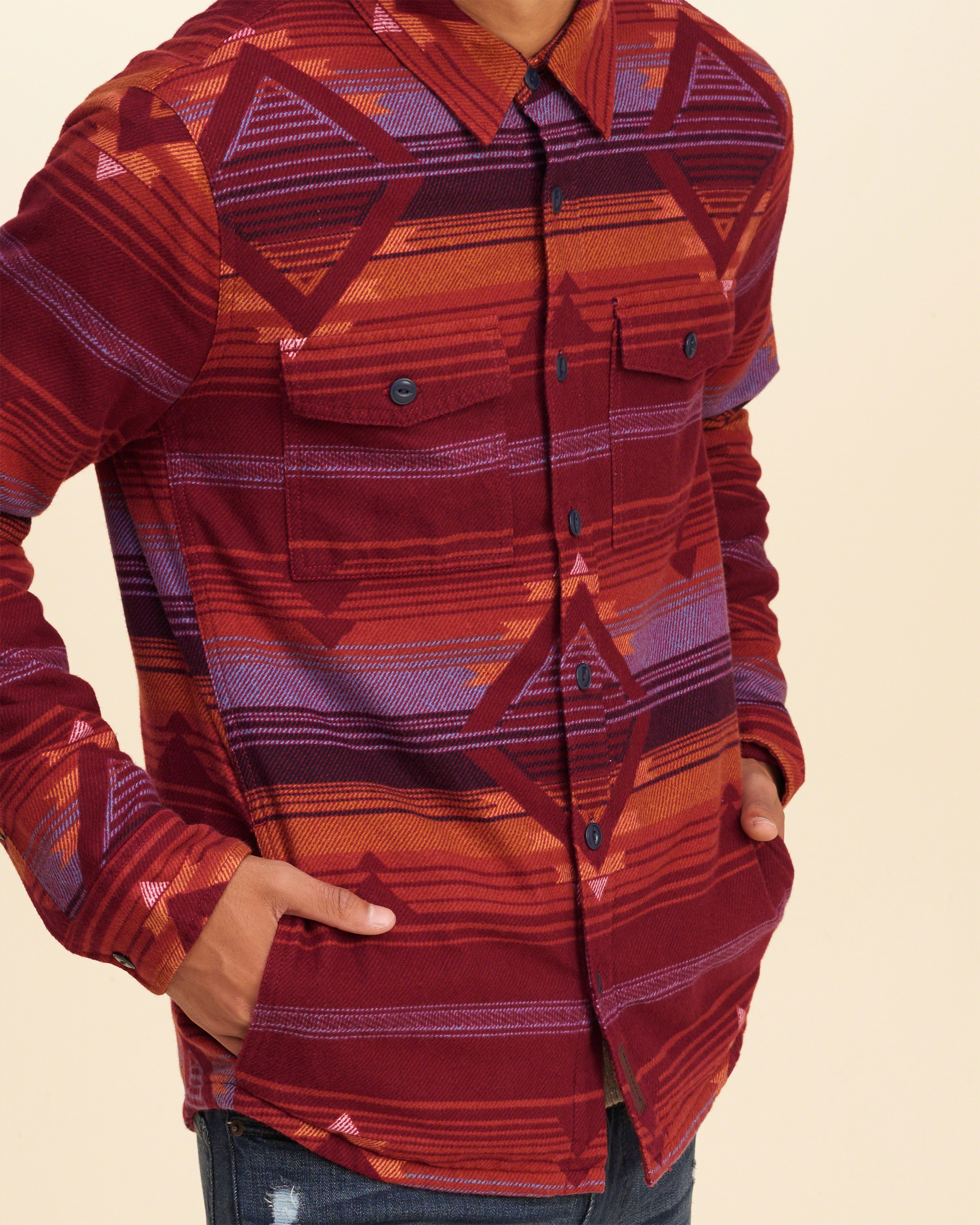 Hollister Patterned Cozy Fleece Shirt 