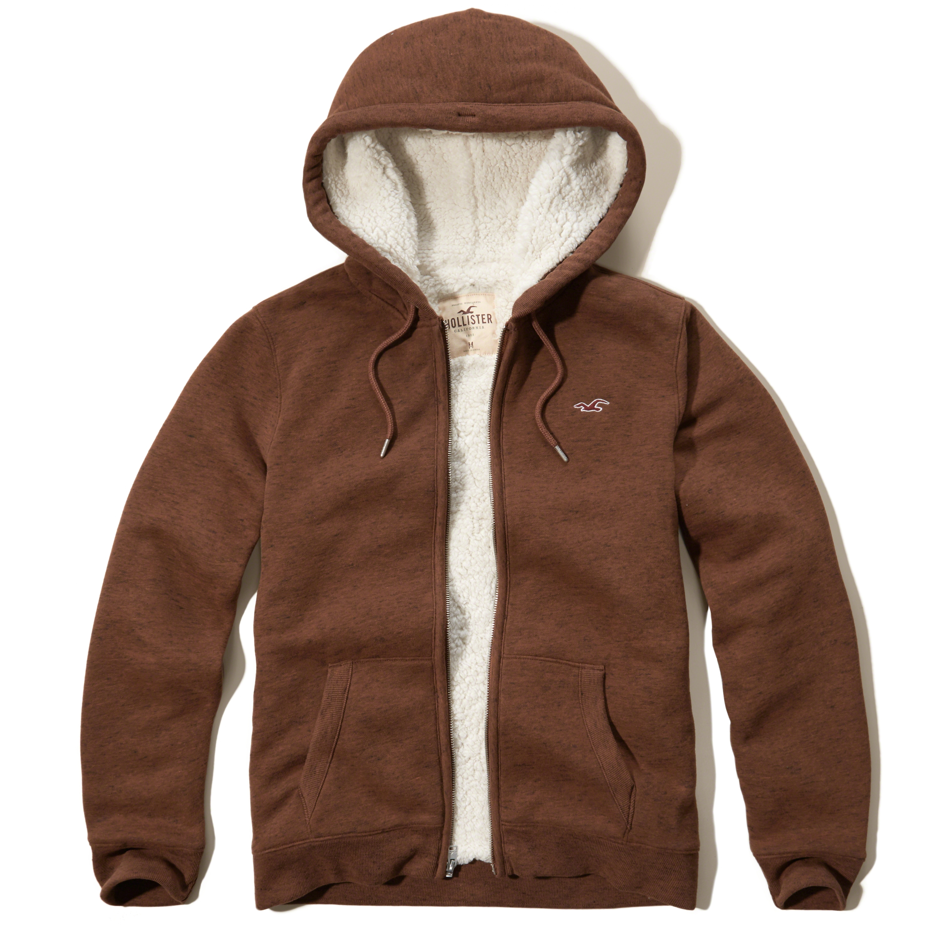 Hollister Textured Sherpa Lined Hoodie in Brown for Men - Lyst