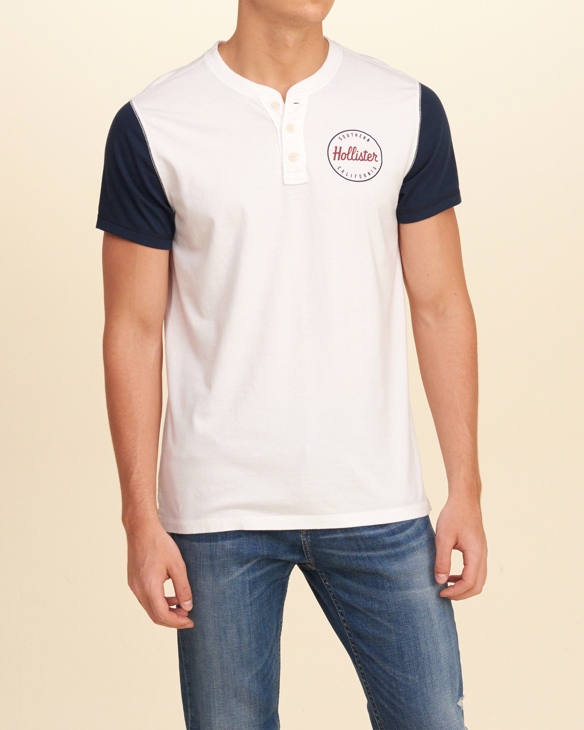 Hollister Colorblock Graphic Henley in White for Men | Lyst
