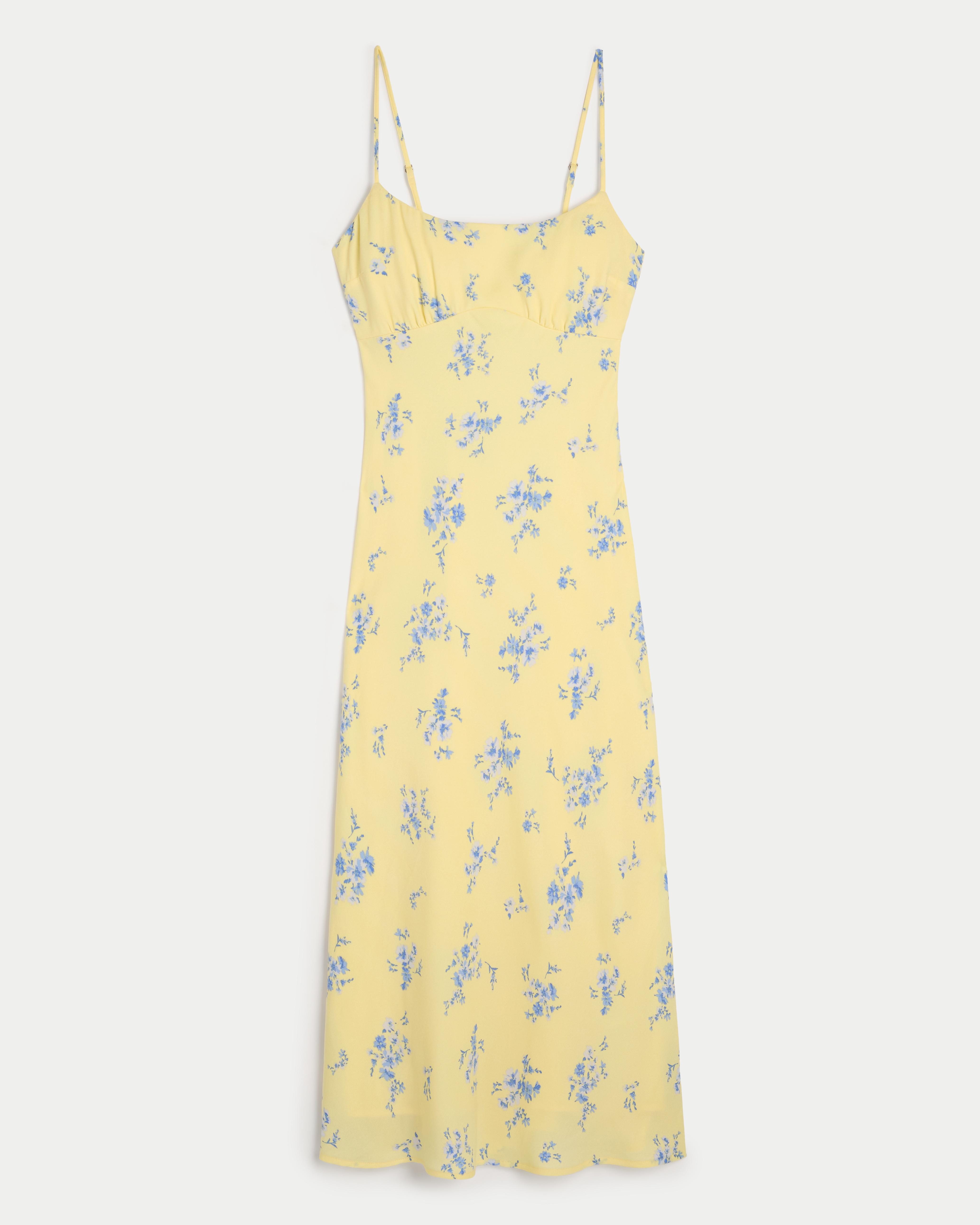 hollister open back maxi dress in butter yellow floral Hollister Co. CHAIN BARE OPEN BACK MAXI DRESS - Maxi dress - macaron/yellow