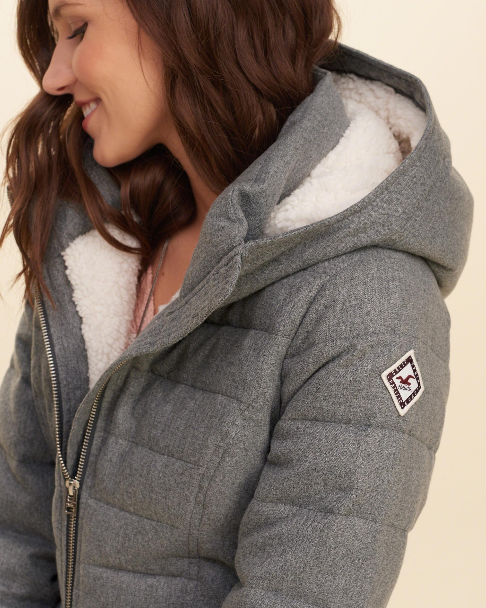 Hollister Sherpa Lined Puffer Jacket in Gray Lyst