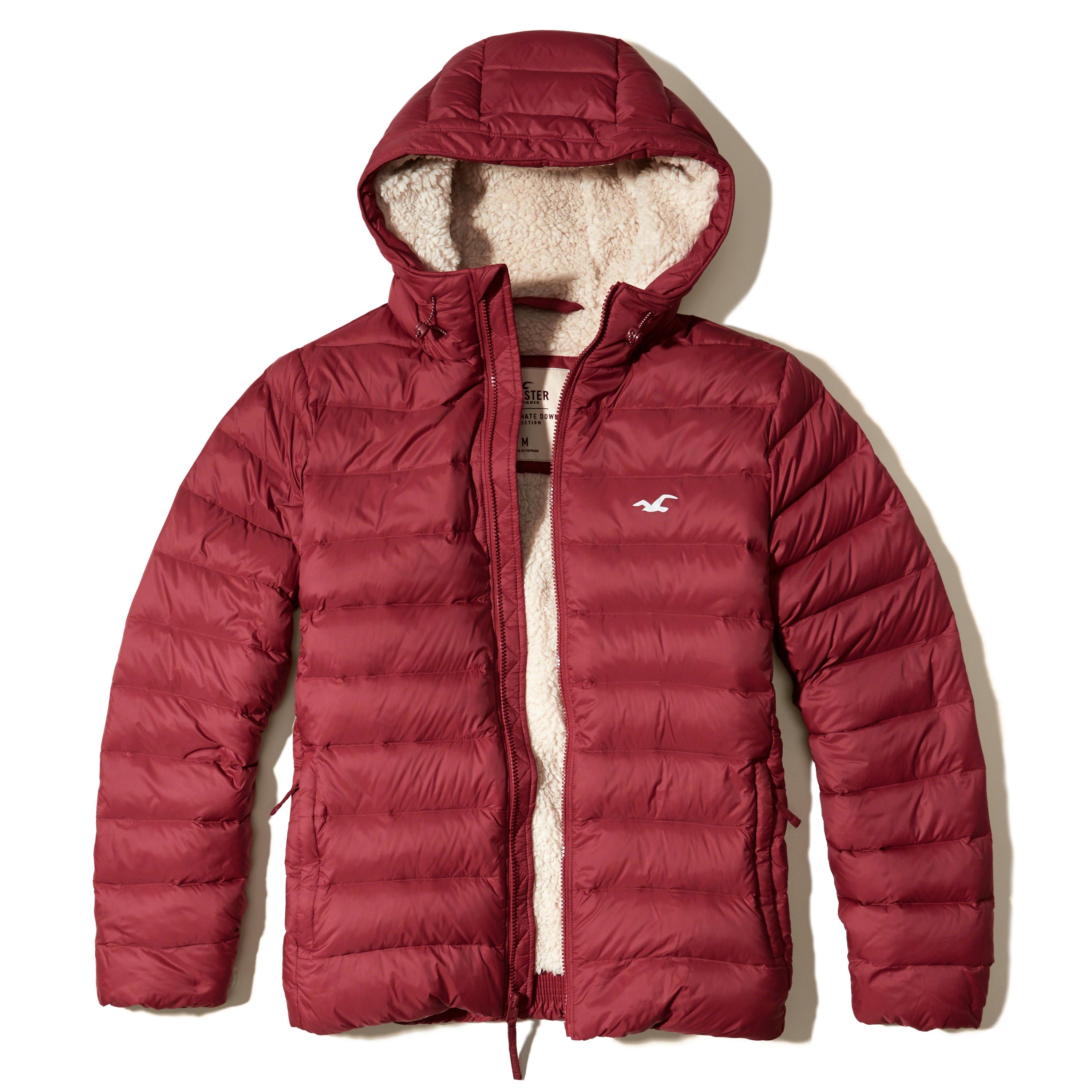 Hollister Synthetic Sherpa Lined Down Puffer Jacket in Red for Men - Lyst