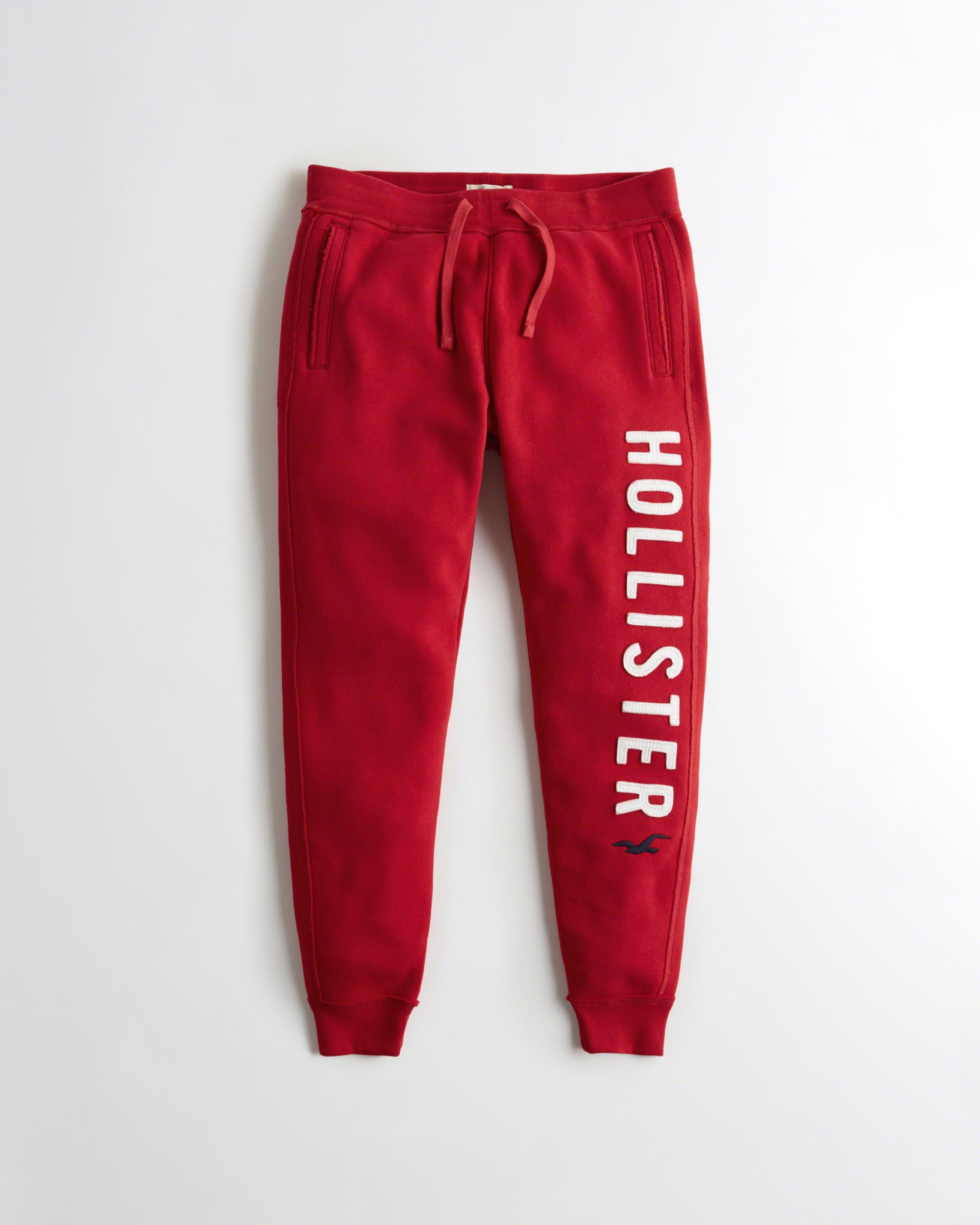 Hollister Fleece Logo Skinny Jogger Pants in Red for Men Lyst