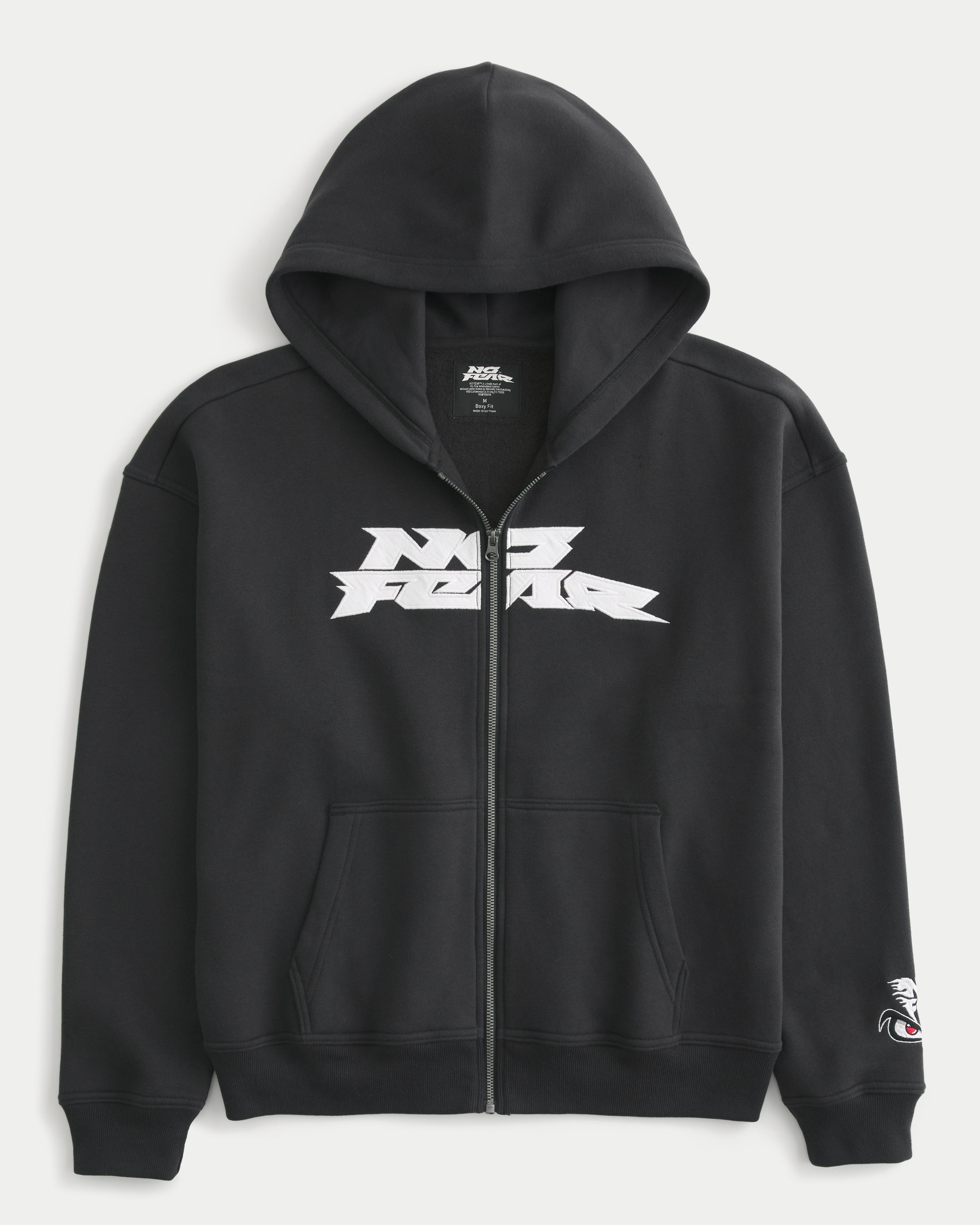Hollister Boxy No Fear Graphic Zip-up Hoodie in Black for Men