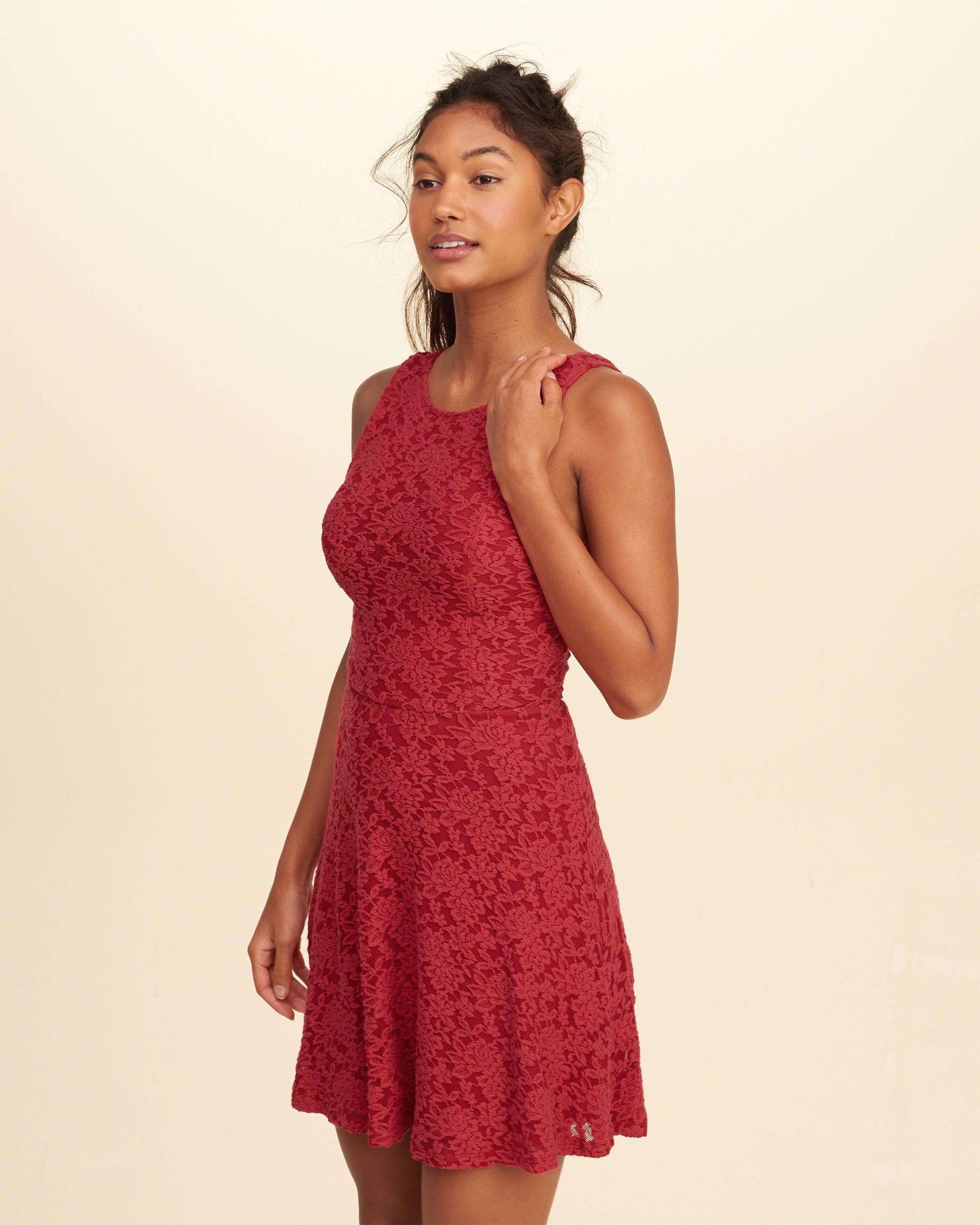hollister red lace dress