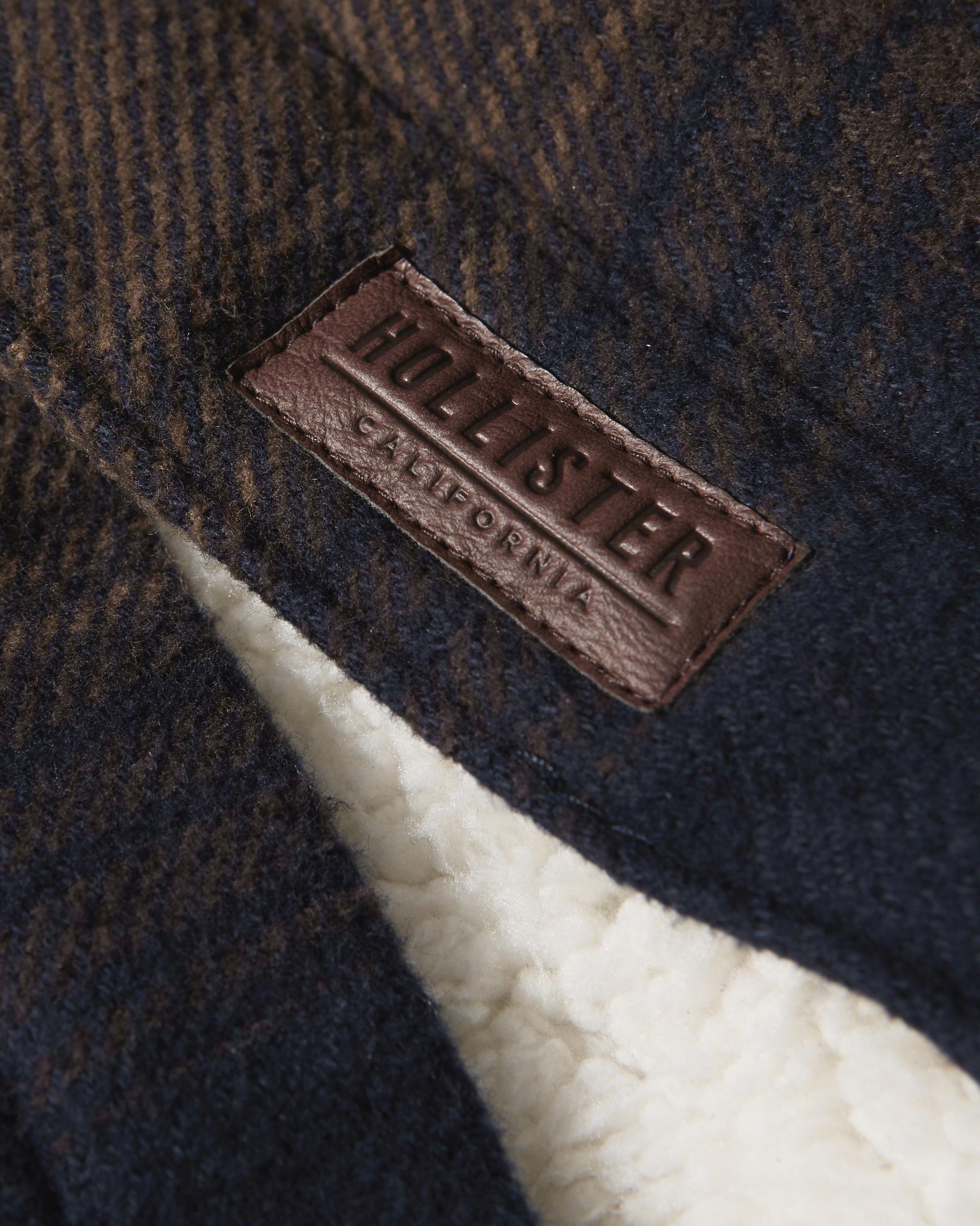 Hollister Sherpa Lined Flannel Shirt Jacket in Brown for Men Lyst