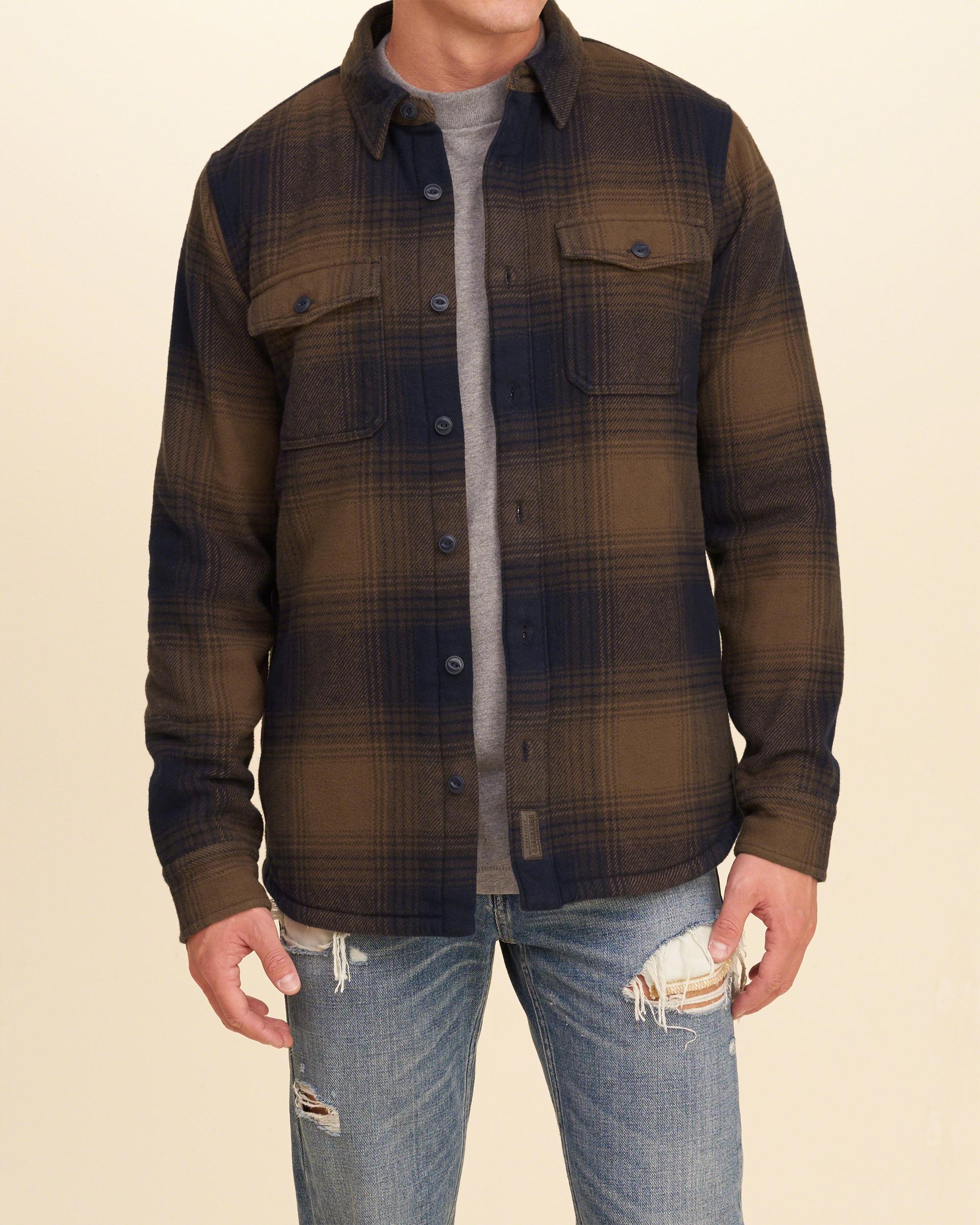 Hollister Sherpa Lined Flannel Shirt Jacket in Brown for Men Lyst