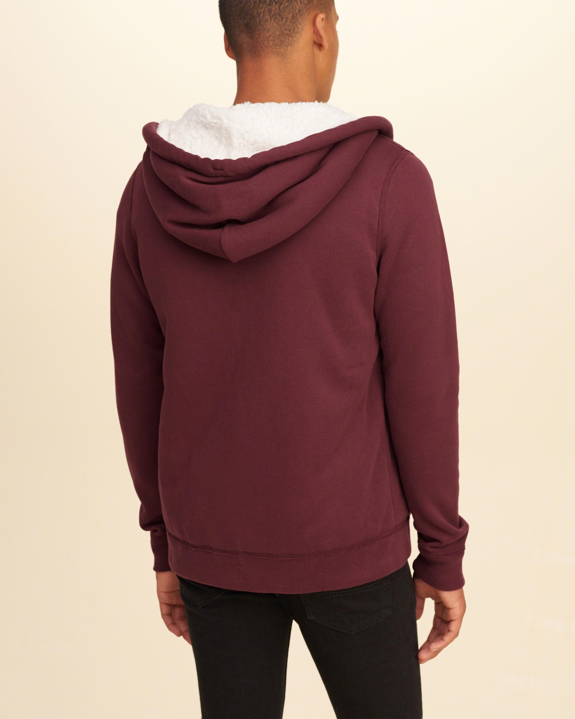 Hollister Iconic Sherpa Lined Hoodie in Burgundy (Red) for Men Lyst